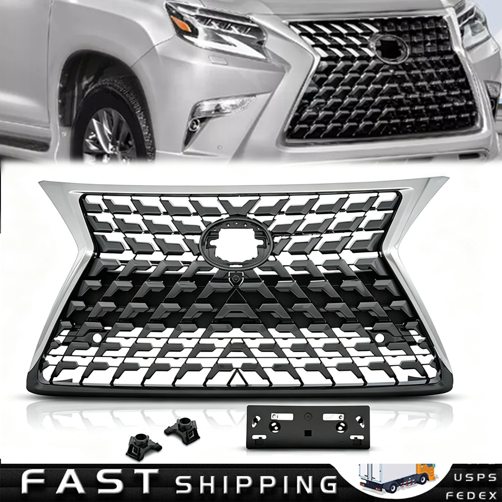 5310160G40 Fit 2014 2015-2022 LEXUS GX460 Front Bumper Grille W/ Chrome Frame 5310160G40 Fit 2014 2015-2022 LEXUS GX460 Front Bumper Grille W/ Chrome Frame