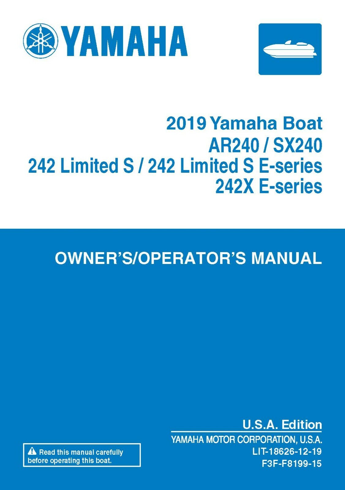 Yamaha Boat Owners Manual Book 2019 AR240, SX240 & 242 Limited S