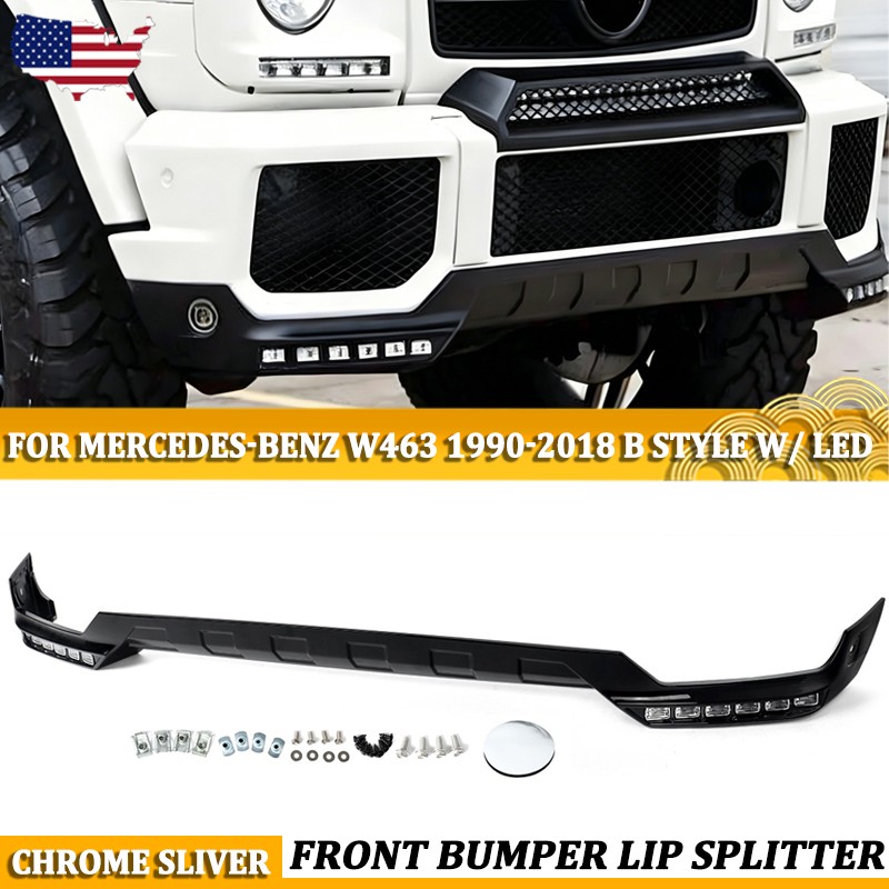 Front Bumper Splitter W/LED DRL For 1990-2018 17 Benz G-Class W463 G63 G65 Sport