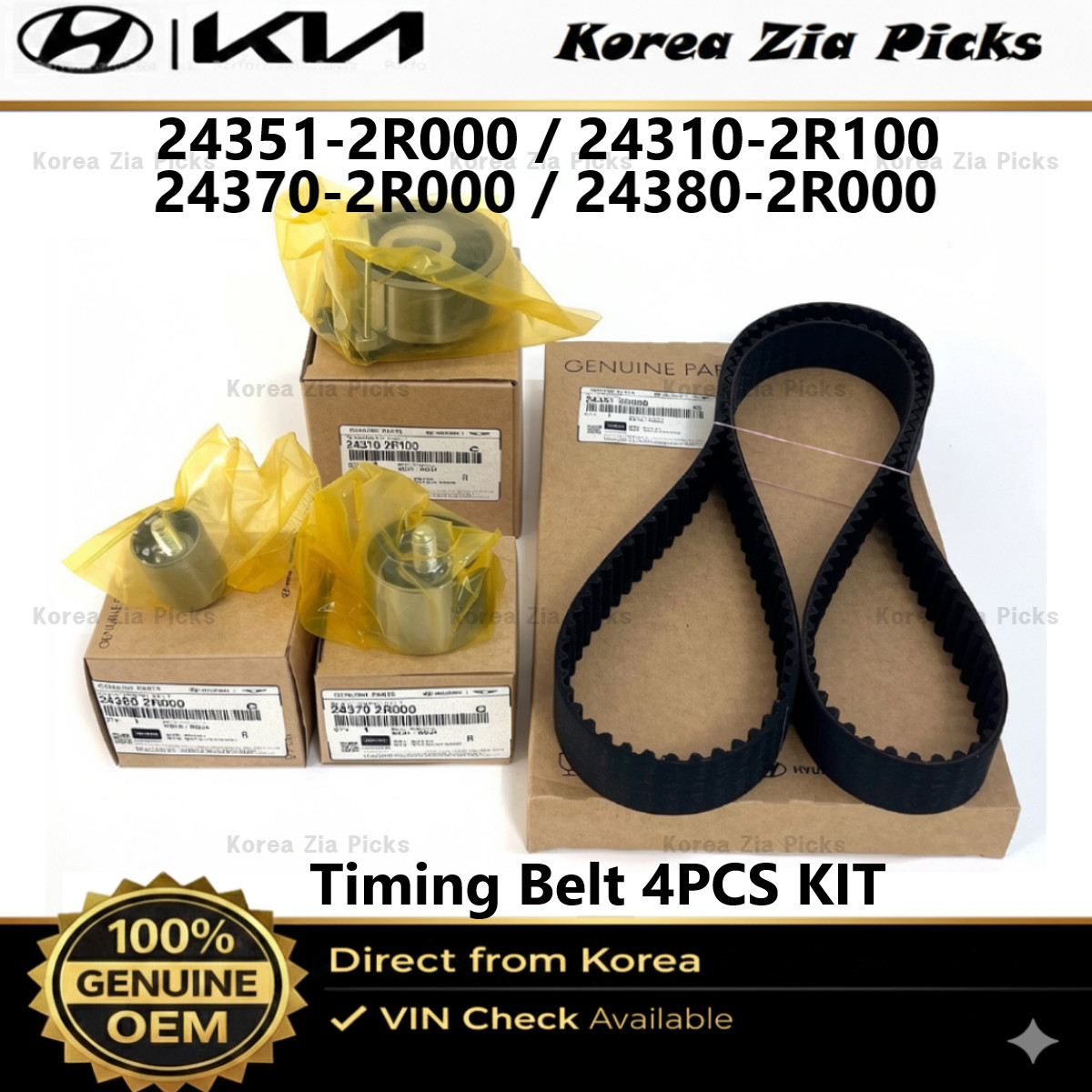 Genuine OEM 24351-2R000 Timing Belt Kit 4PCS Hyundai Genesis G80 Tucson Sportage
