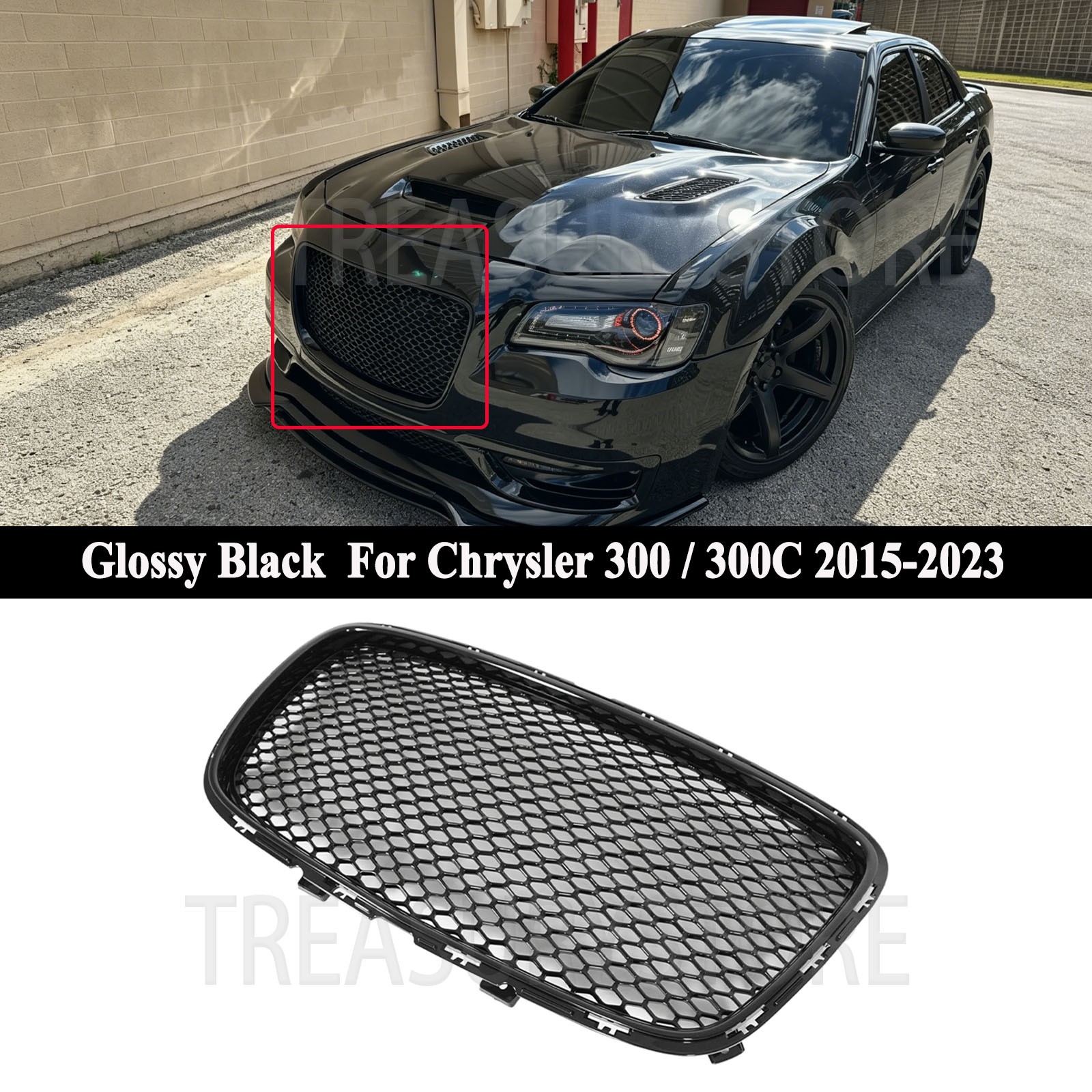 For Chrysler 300 300C 2015-2023 SRT Style Gloss Black Front Bumper Upper Grille For Chrysler 300 300C 2015-2023 SRT Style Gloss Black Front Bumper Upper Grille