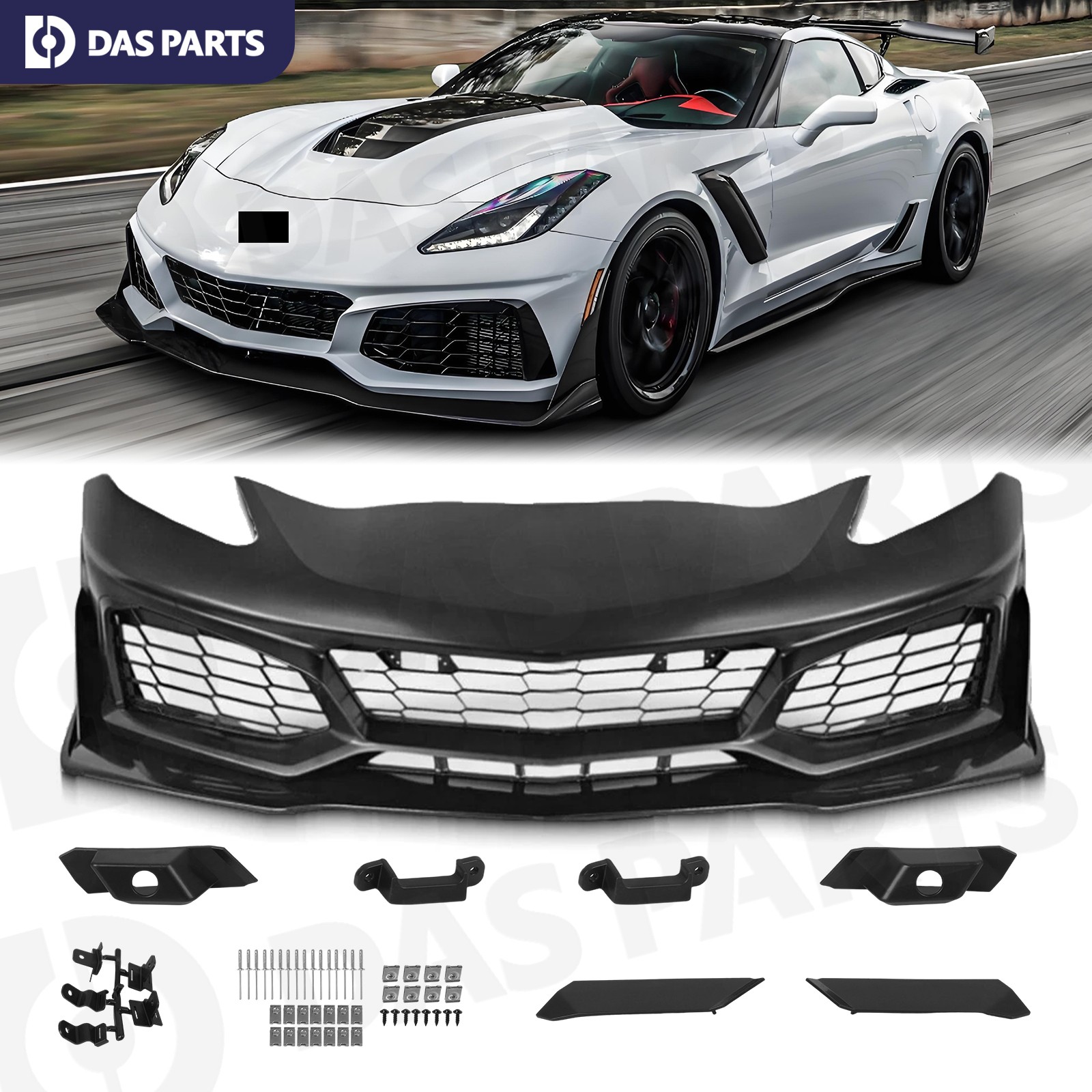ZR1 Style Full Front Bumper Cover Grille Set For 2014-2019 Chevrolet Corvette C7