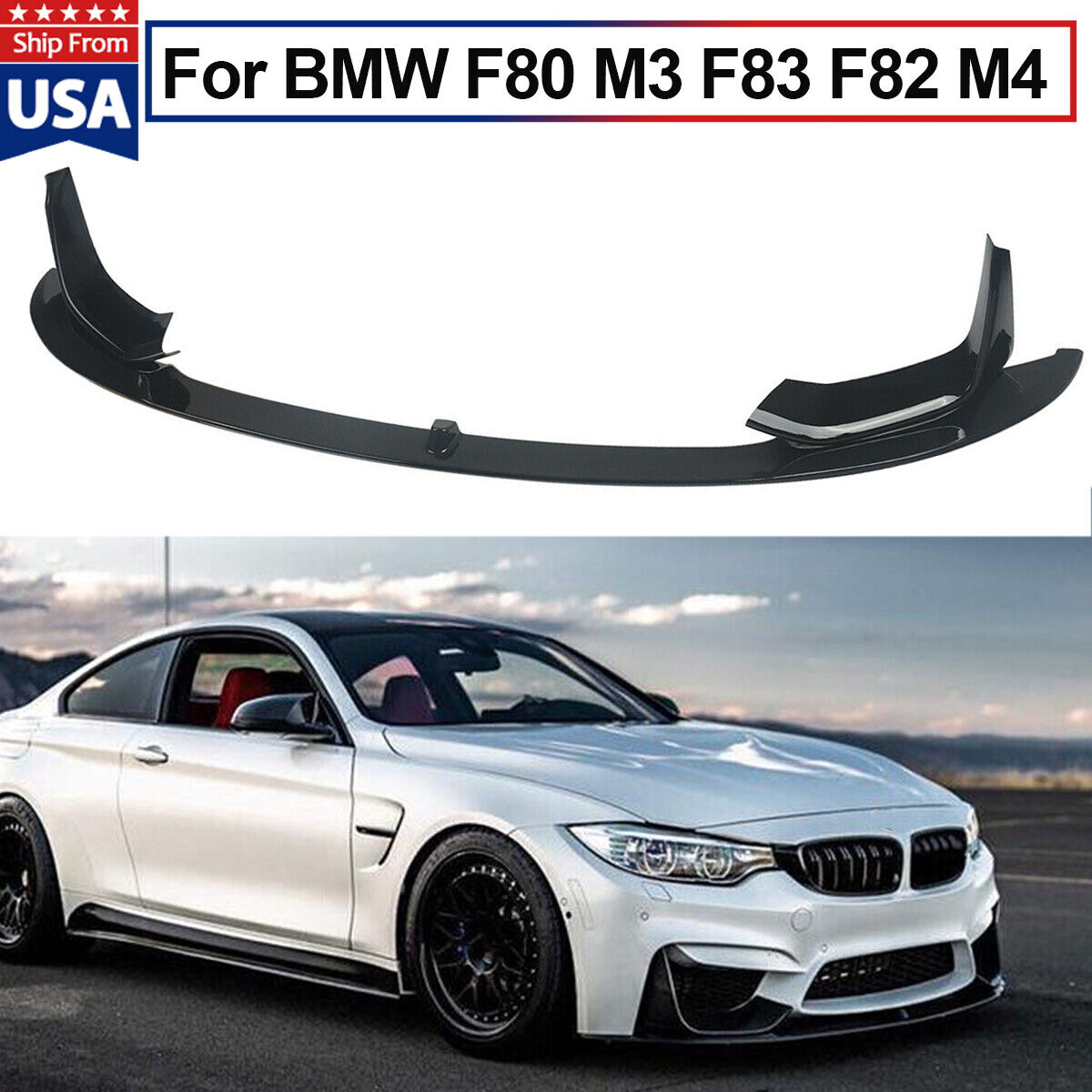MP Style Front Bumper Lip Splitter Gloss Black For BMW M3 F80 M4 F82 F83 2015-20
