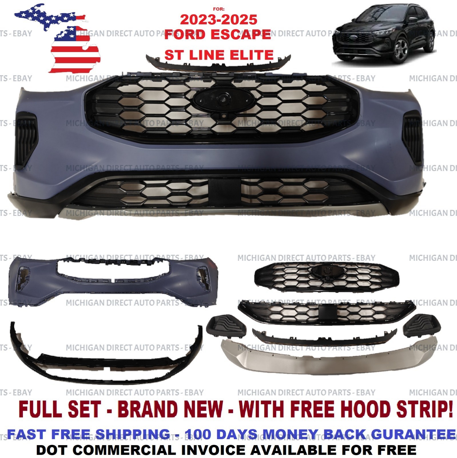 Fits 2023 2024 2025 Ford Escape Complete ST Elite FRONT BUMPER SET UPPER BUMPER Fits 2023 2024 2025 Ford Escape Complete ST Elite FRONT BUMPER SET UPPER BUMPER