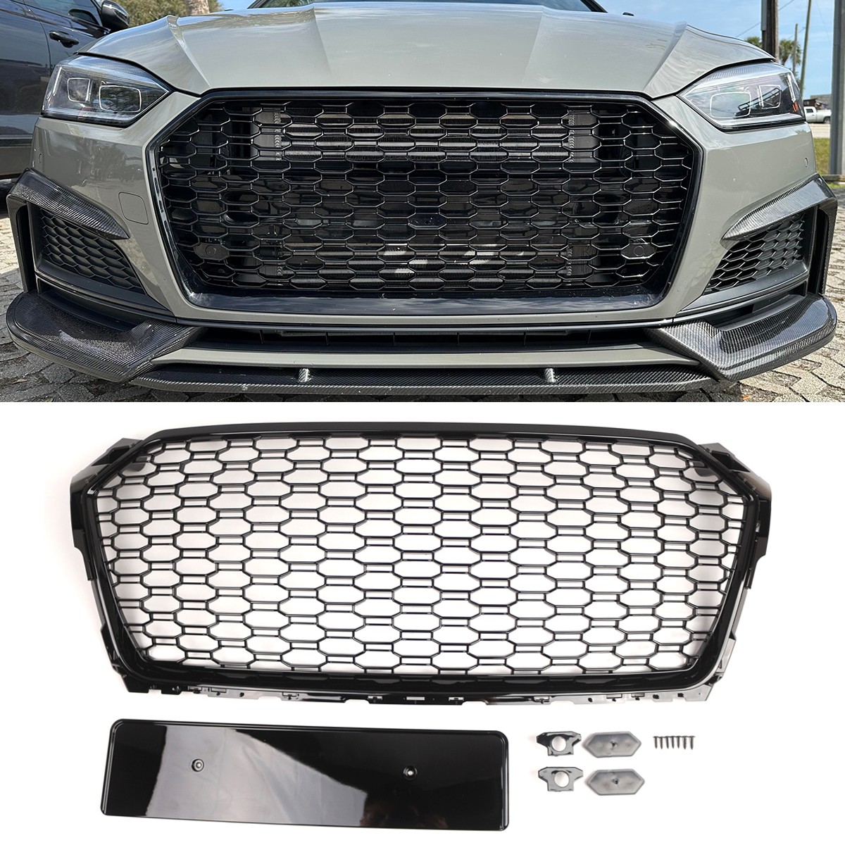 For 2017 2018 2019 Audi A5 S5 B9 RS5 Style Front Bumper Honeycomb Grille Grill