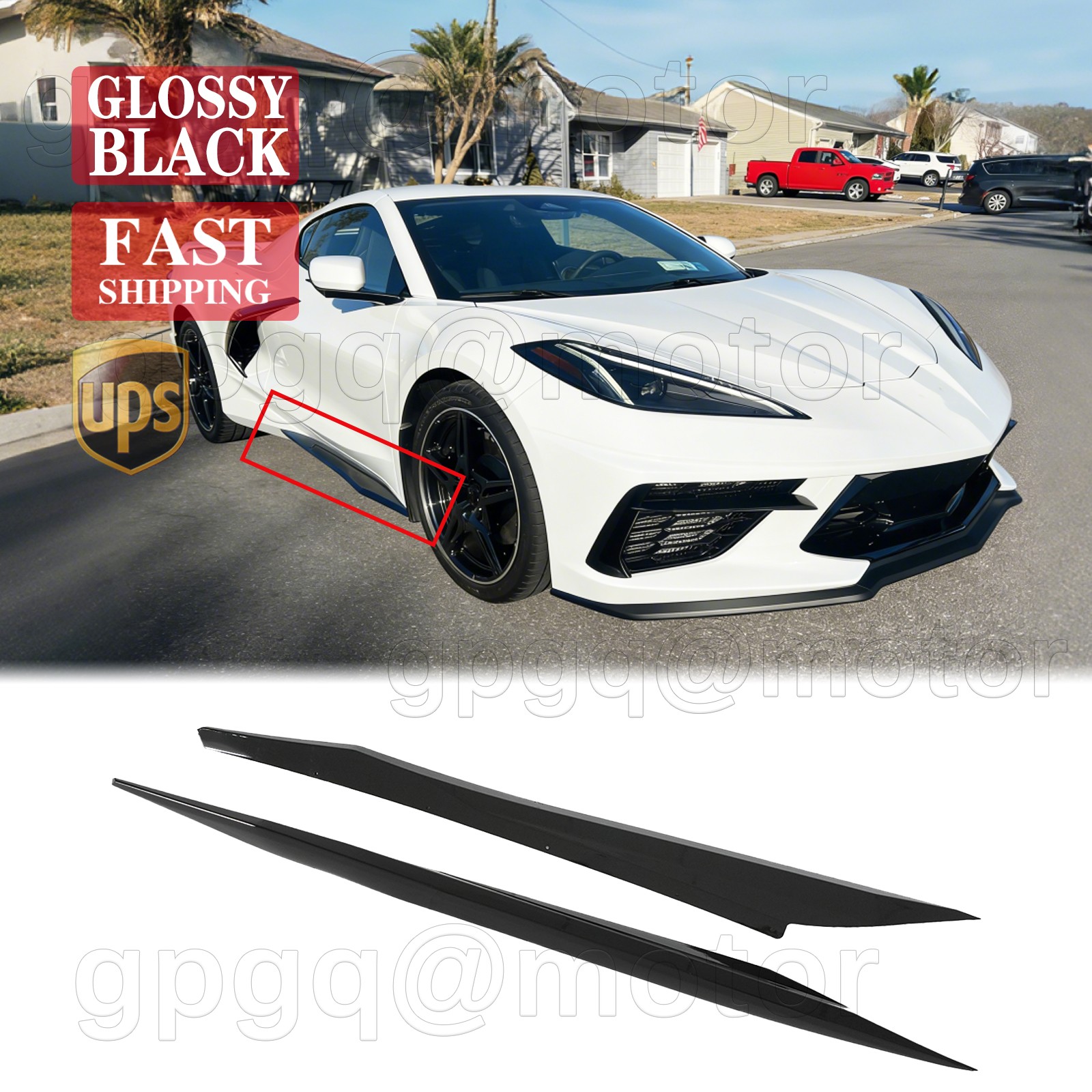 For Corvette C8 Z51 2020-2026 Z06 Style Add-On Gloss Black Side Skirts Extension For Corvette C8 Z51 2020-2026 Z06 Style Add-On Gloss Black Side Skirts Extension