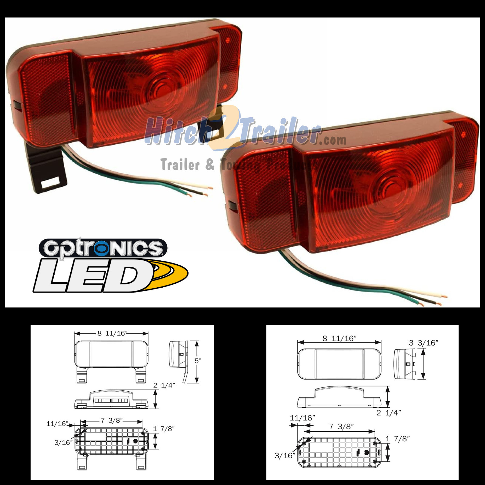 Optronics LED Red Black base Tail Lights RV Camper Trailer License Plate Combo