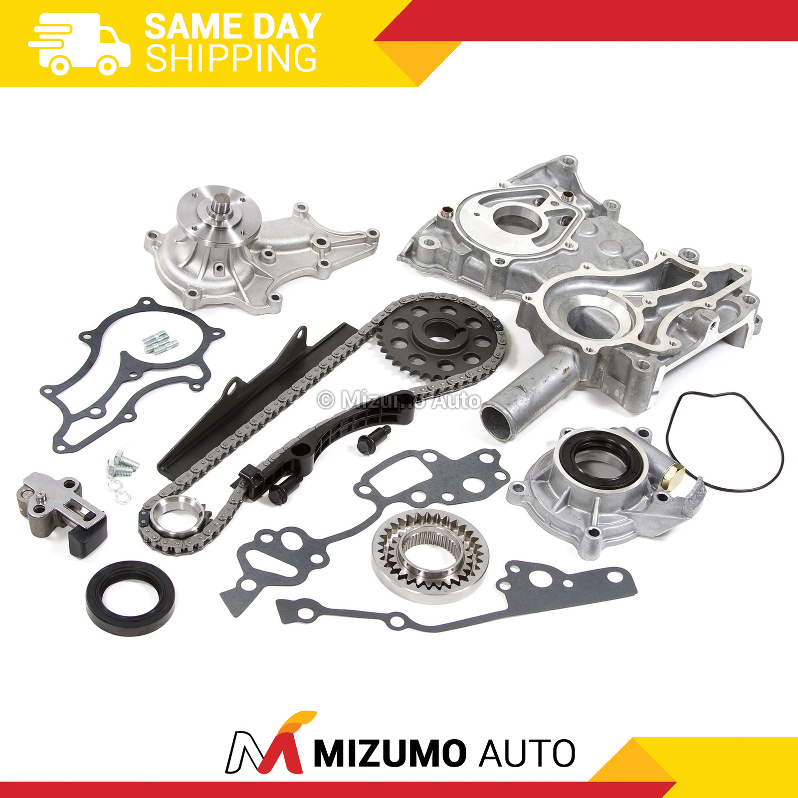 Timing Chain Kit Cover w/ Steel Rail Oil Water Pump Fit Toyota 2.4 22RE PICKUP