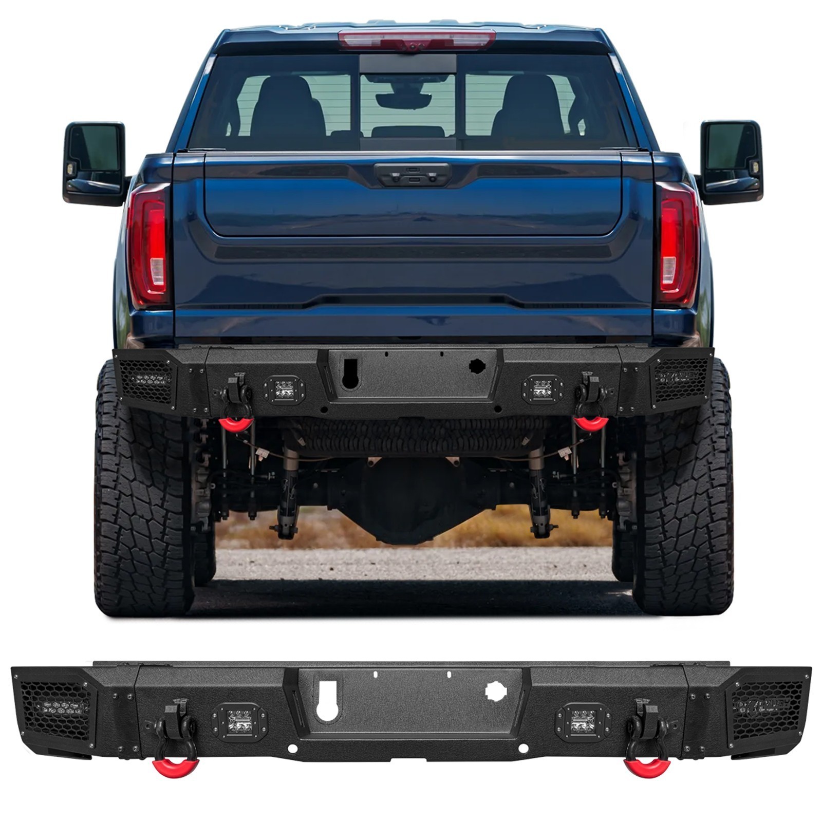 VIJAY For 2020-2025 GMC Sierra Chevy Silverado 2500/3500 Rear Bumper w/Lights