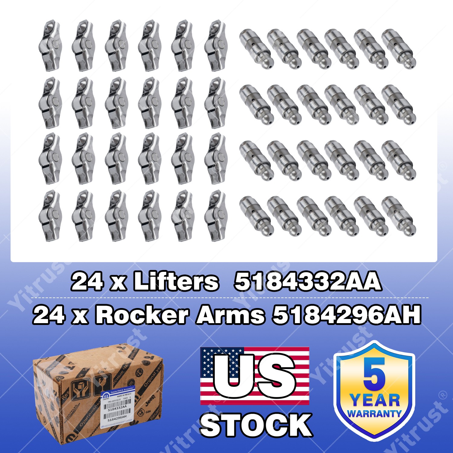 Open Mopar 24Pcs 5184296AH Arms+24Pcs 5184332AA Lifter 11-19 Dodge Ram Chrysler