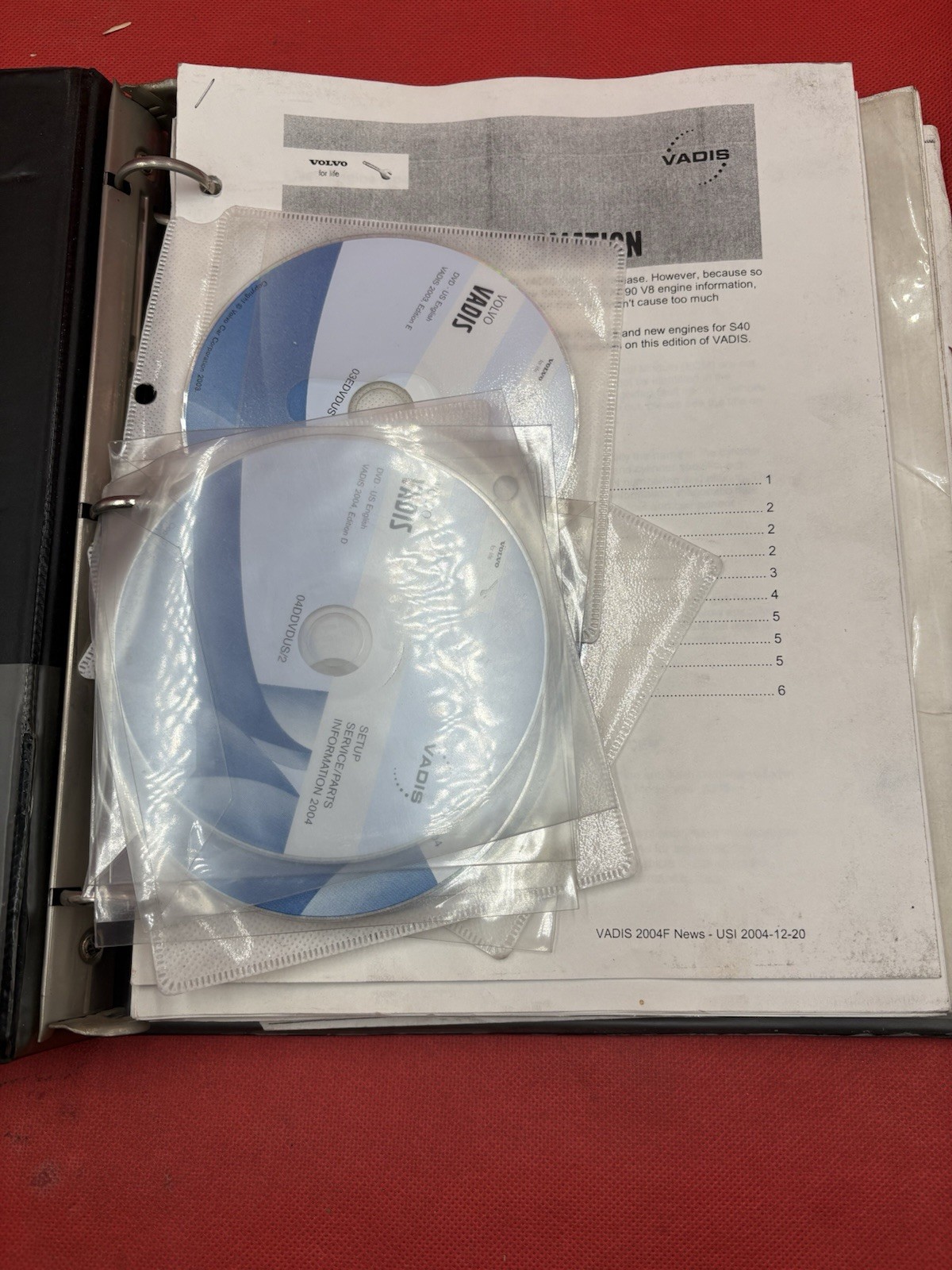Volvo VADIS 5.4 User Guide Service Parts Information 2004 Discs Binder OEM