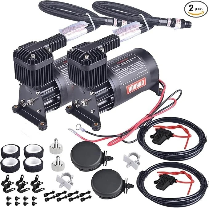 2PCS 12V 3/8NPT 150PSI Air Suspension Compressor Pump Kit