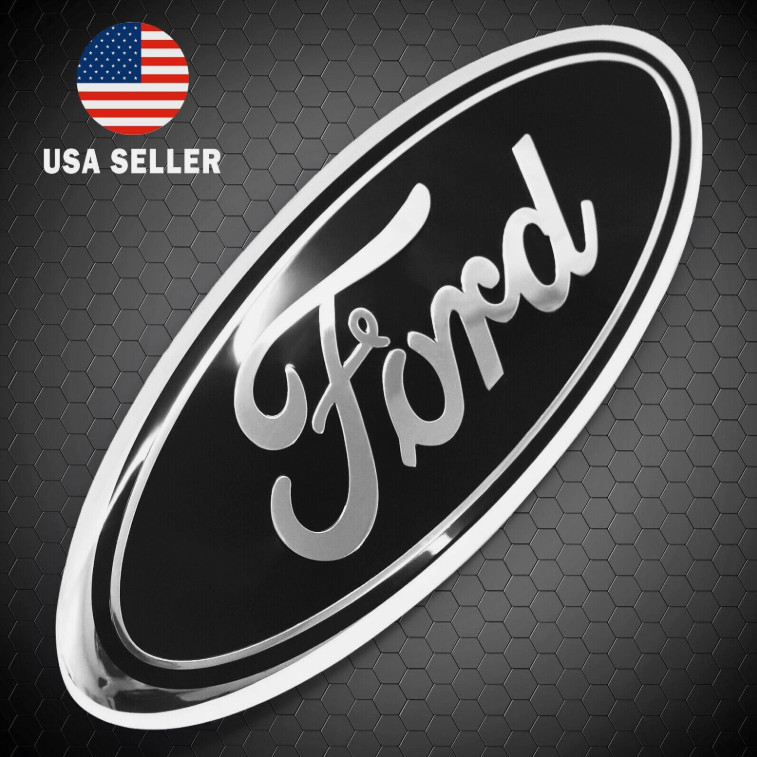BLACK & CHROME 2005-2014 Ford F150 FRONT GRILLE/ TAILGATE 9 inch Oval Emblem 1PC