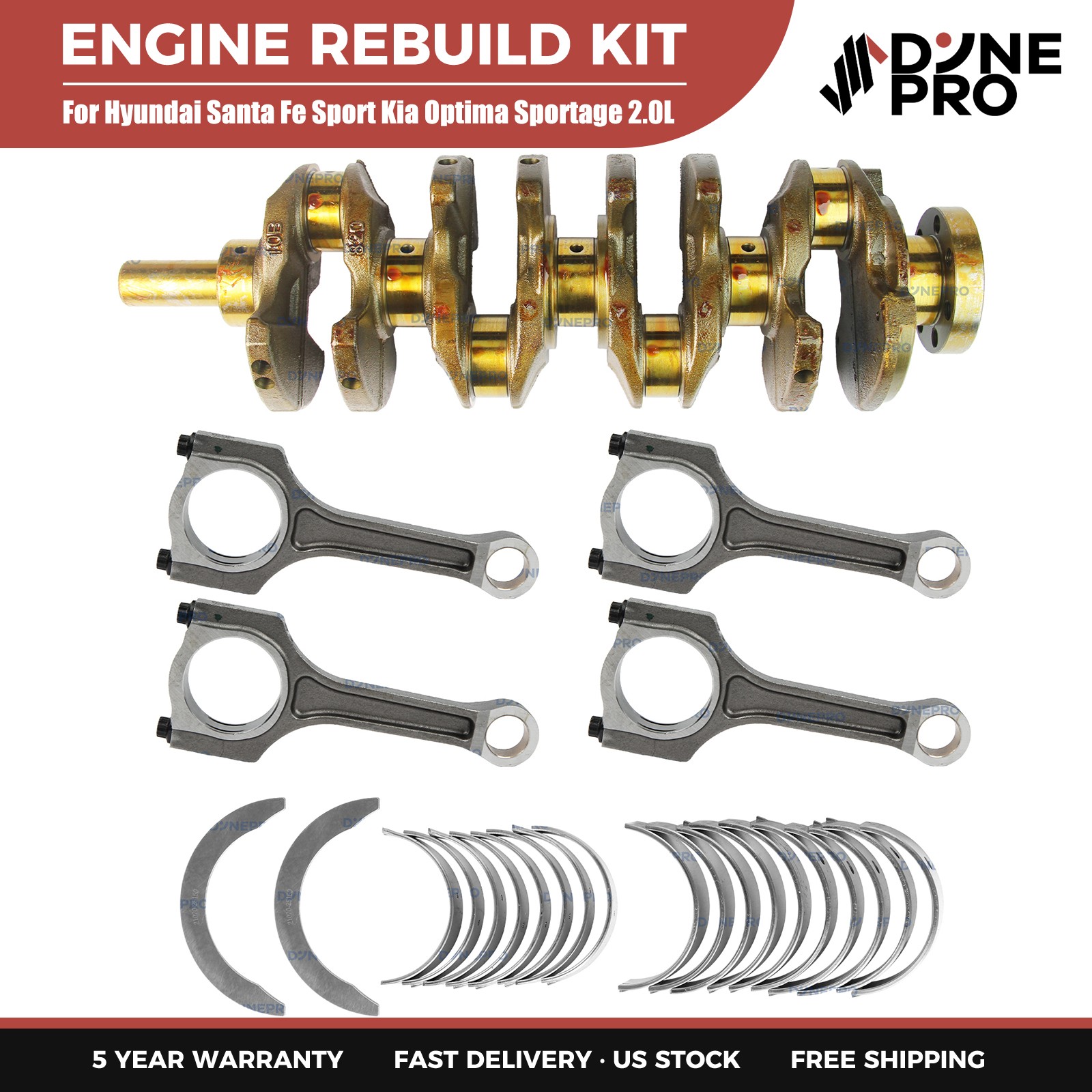 G4KH 2.0L Turbo Engine Rebuild Kit w/ Crankshaft 4x Rods Piston For Hyundai Kia