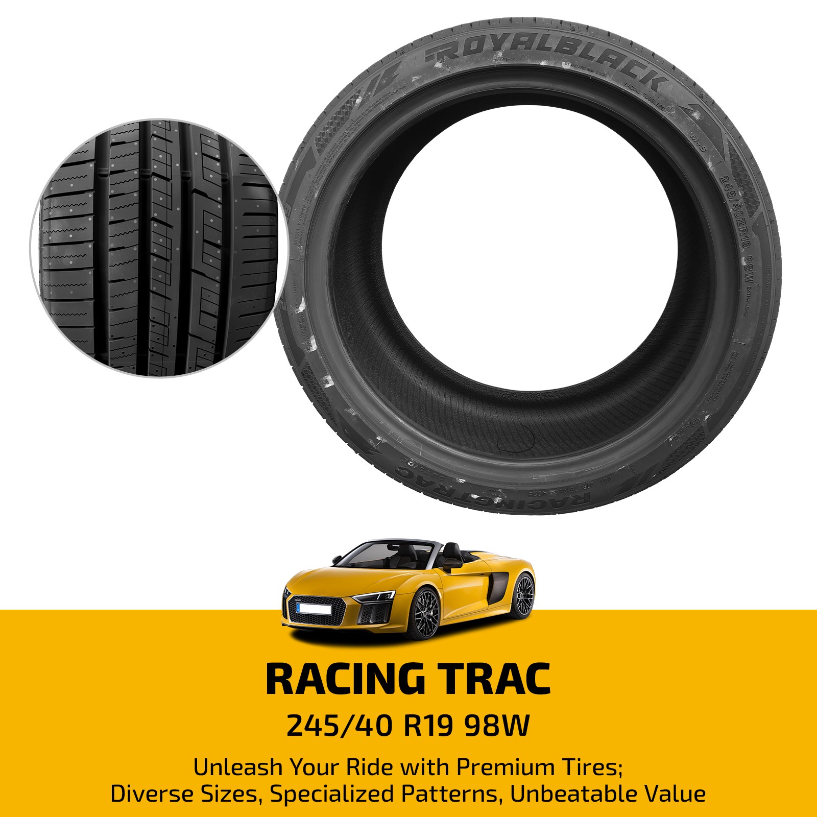 Set of 1 Racing Trac 245/40 ZR19 98W Ultra HP Premium All-Season Tire Set of 1 Racing Trac 245/40 ZR19 98W Ultra HP Premium All-Season Tire