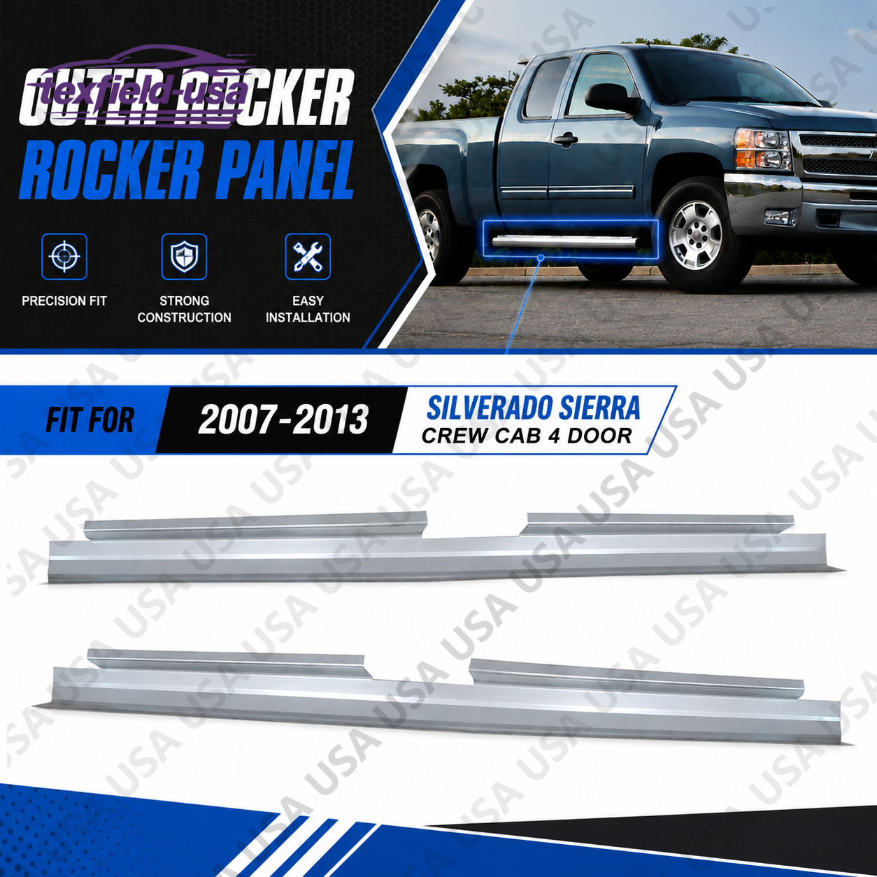 Pair Crew Cab Outer Rocker Rocker Panel For 2007-2013 Silverado Sierra 4 Door