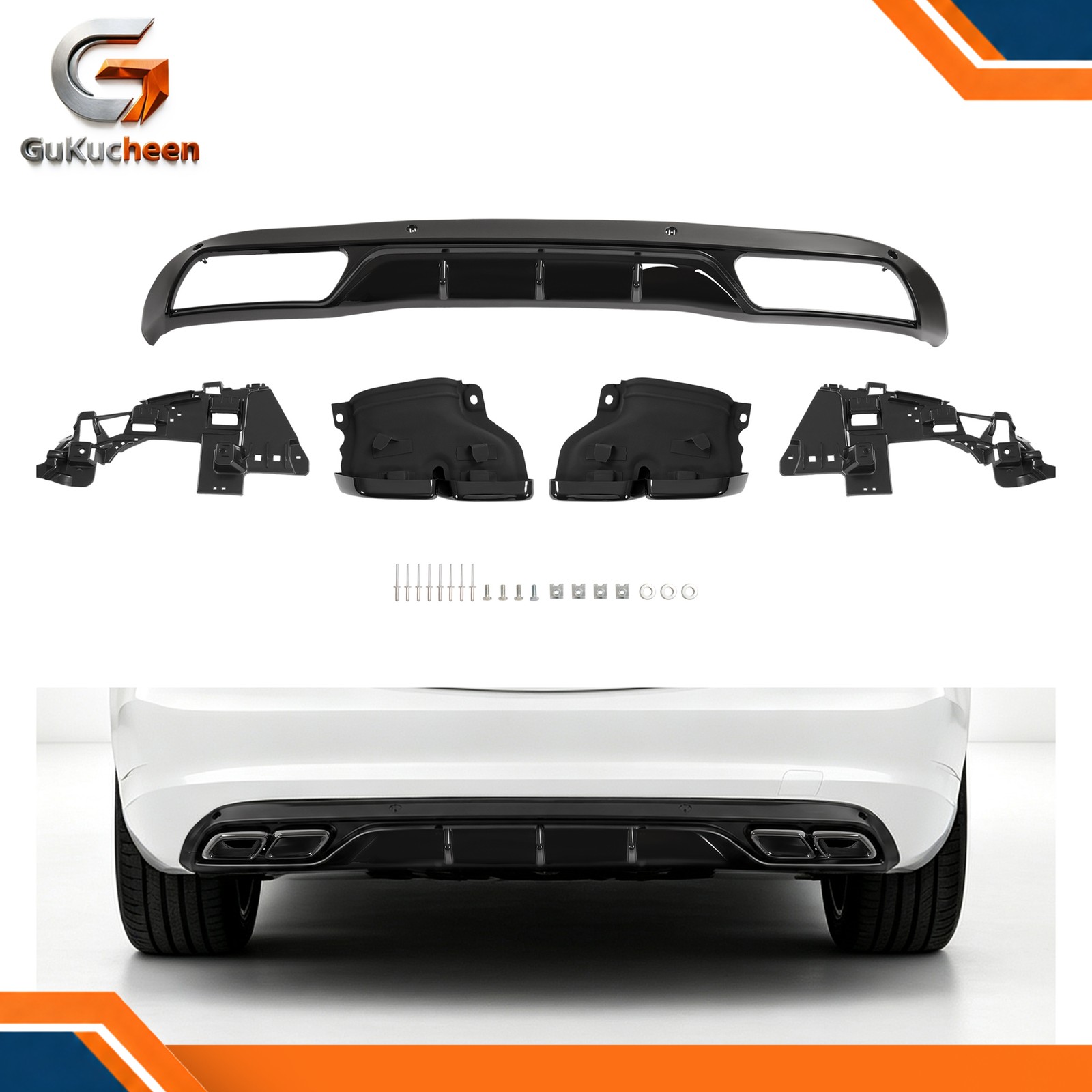 Fits Mercedes Benz W205 C300 2015-2018 Rear Diffuser W/Exhaust Tips Gloss Black
