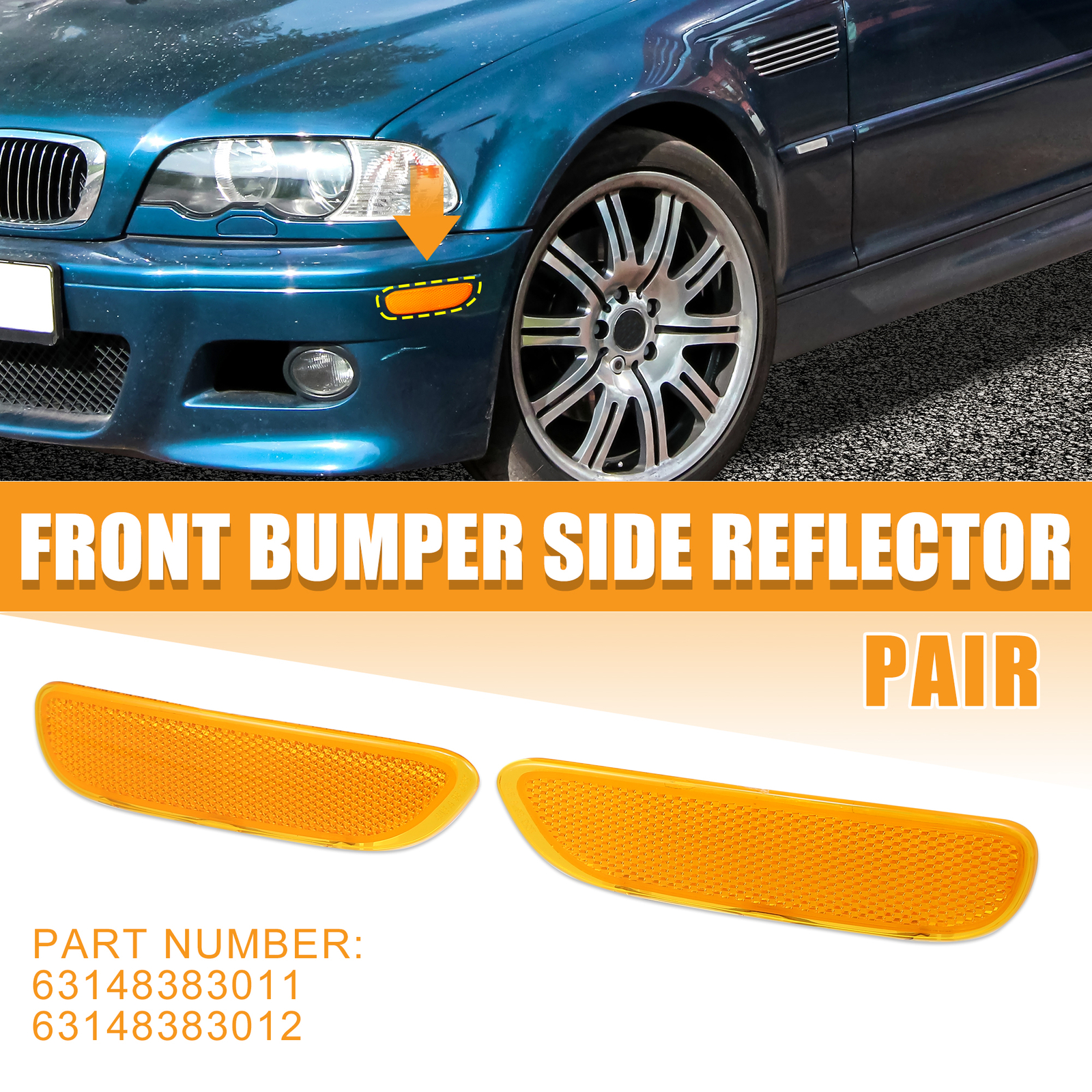 Pair Front Bumper Reflector Side Marker for BMW 325Ci 330Ci 328Ci Base Yellow