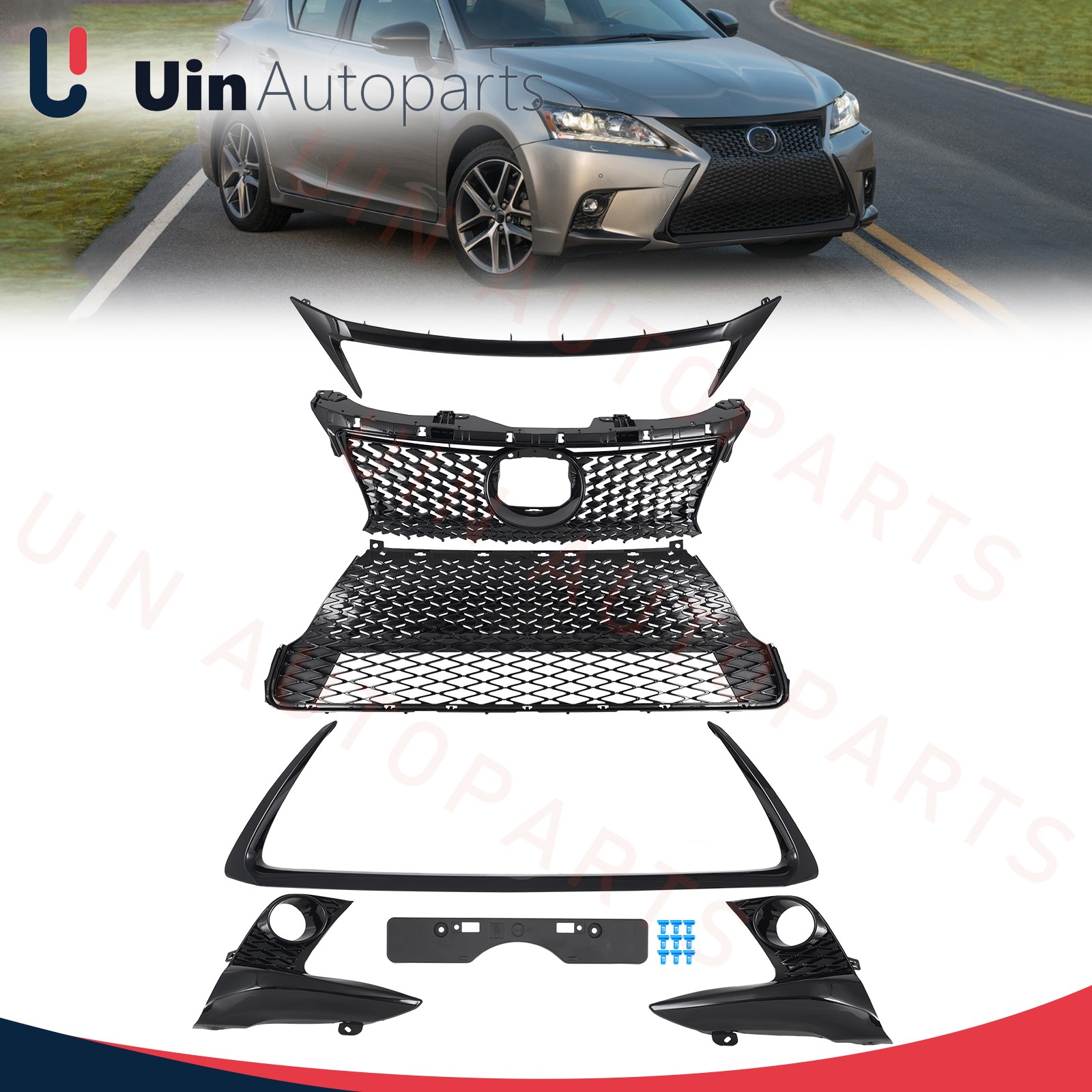 Fit 2014-2017 Lexus CT200H Front Bumper Grille W/Trim Black Set 5311176040