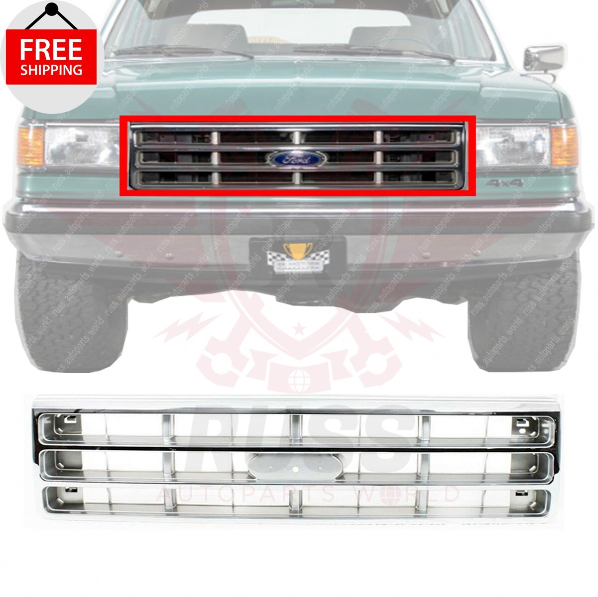New Front Grille Chrome & Silver For 1987-1988 Ford F-150 F-250 Bronco FO1200129