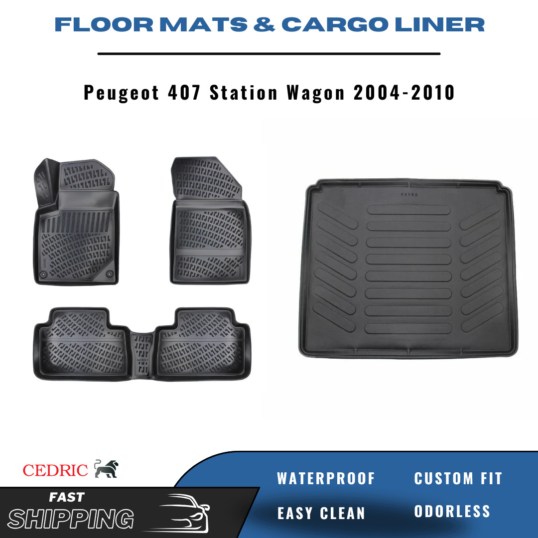Car Floor Mats & Trunk Cargo Liner for Peugeot 407 Station Wagon 2004-2010 Set
