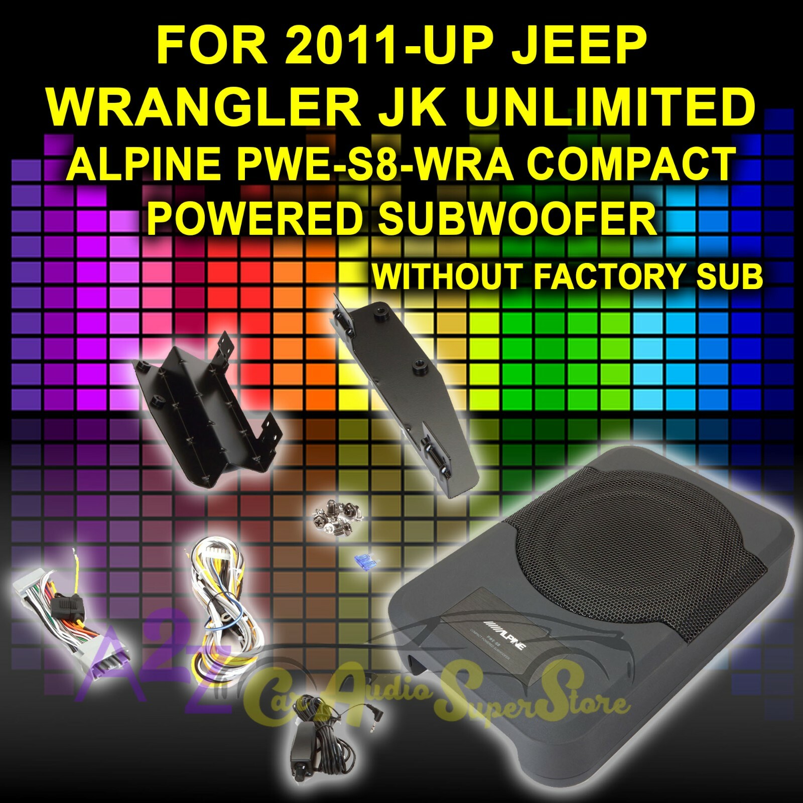 ALPINE PWE-S8-WRA COMPACT POWERED SUBWOOFER 2011-UP JEEP WRANGLER JK UNLIMITED