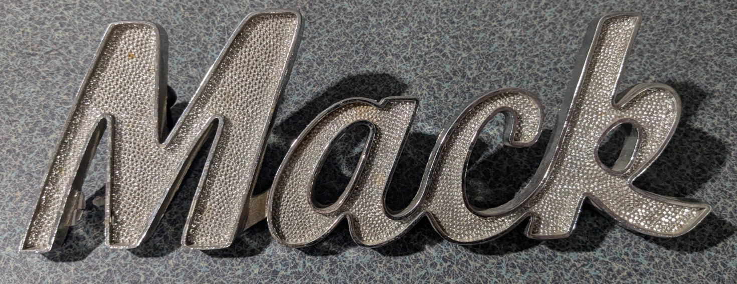 VTG Metal Mack Truck Script Nameplate Emblem Badge Logo Decal Ornament Trunk Tag