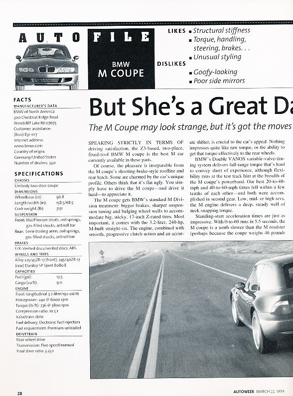 1999 BMW M Coupe - Road Test - Classic Article D39
