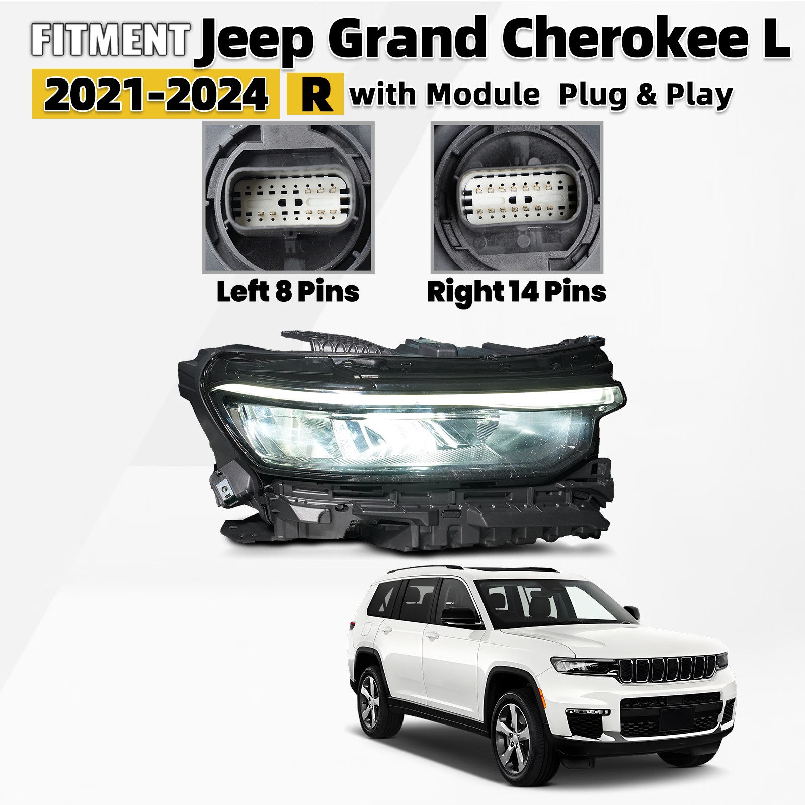 For 2021-2024 Jeep Grand Cherokee L Full LED Headlight w/ Animation Right Side