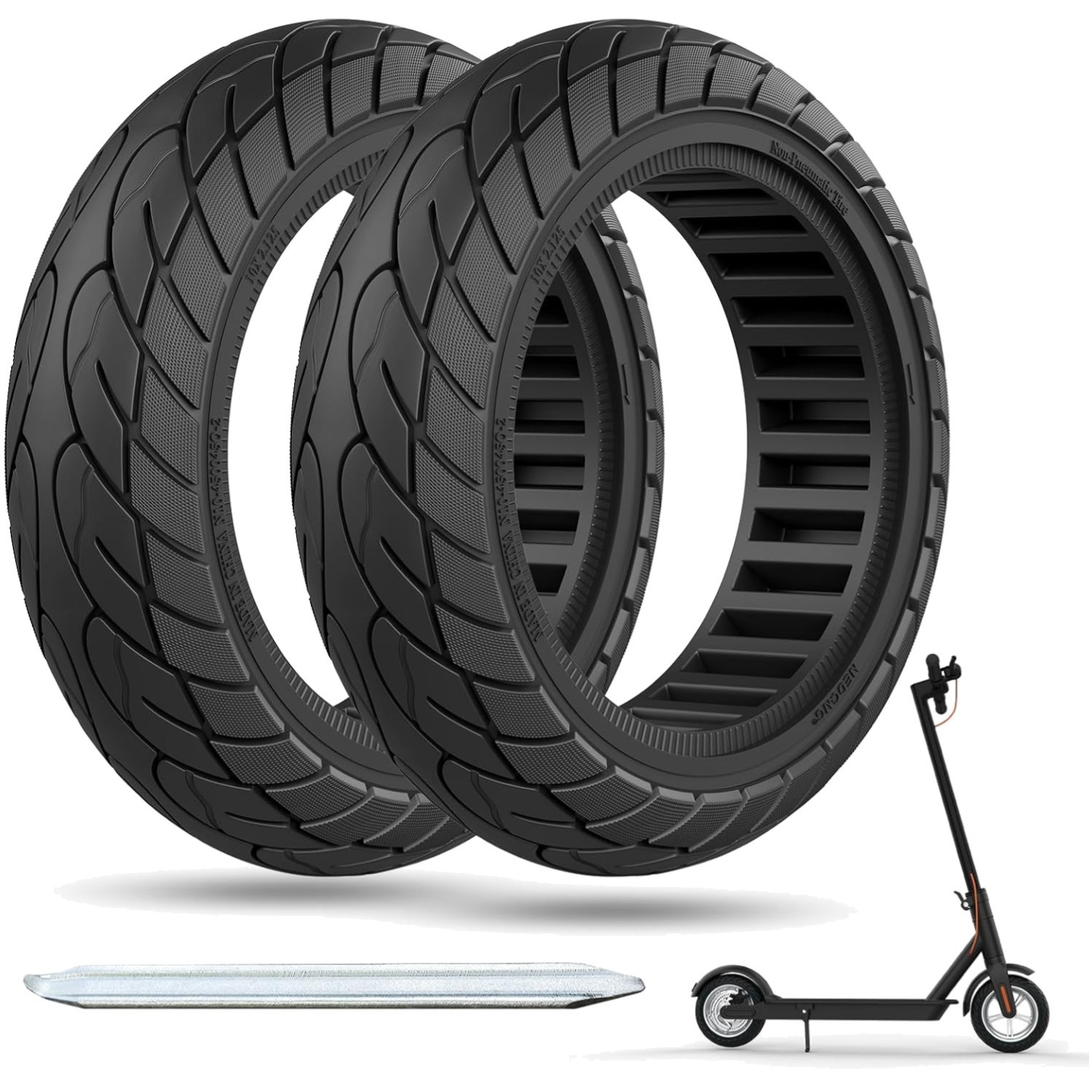 Upgrade to 10x2.125 Solid Scooter Tire - Anti-Puncture, Shock Resistant, 2PC Set