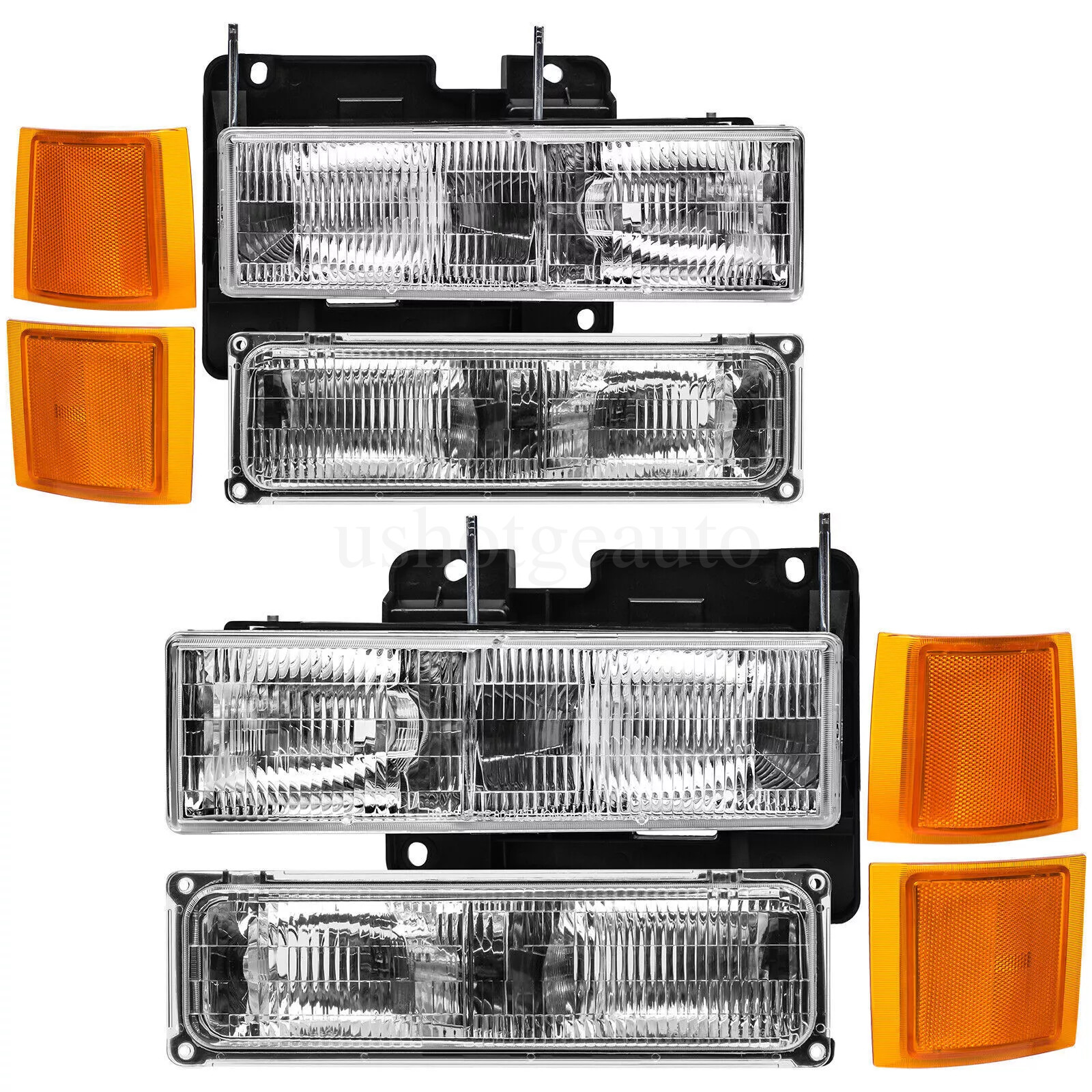 Headlights For 1994-1999 Chevy C/K 1500/2500/3500 Chrome Housing Headlamps LH+RH