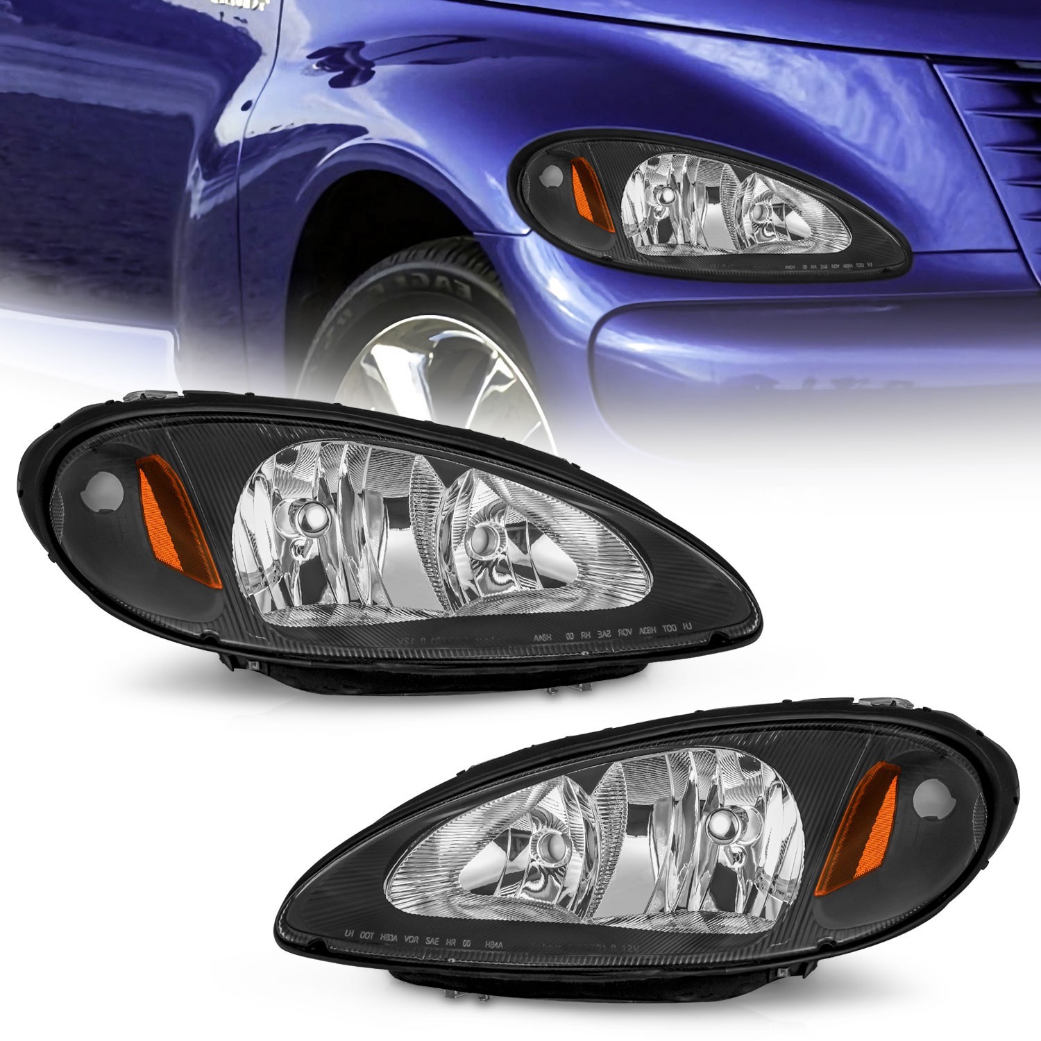 Pair Headlights Assembly For 2001-2005 Chrysler PT Cruiser Headlamps w/o Bulbs Pair Headlights Assembly For 2001-2005 Chrysler PT Cruiser Headlamps w/o Bulbs