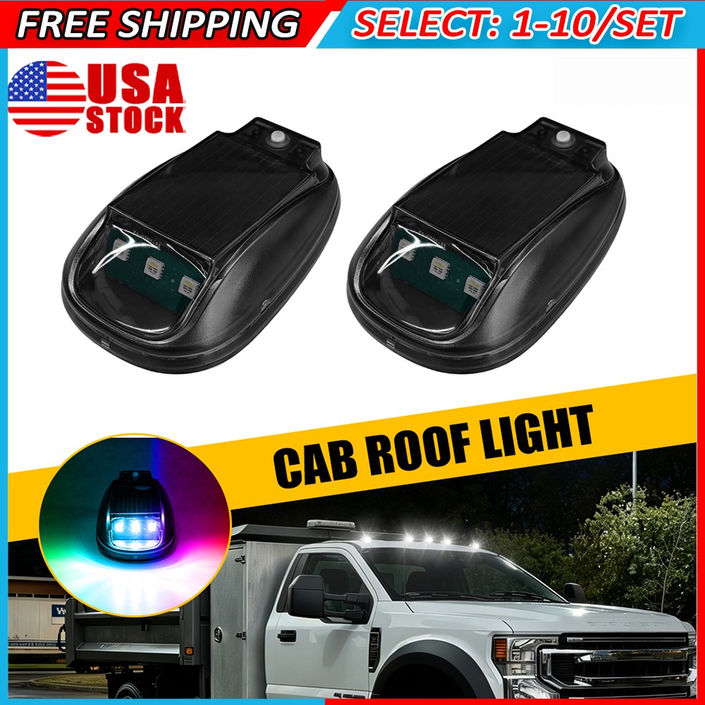 2-20x RGB LED Wireless Solar Powered Cab Lights Top Roof Lamp For Truck SUV RVs