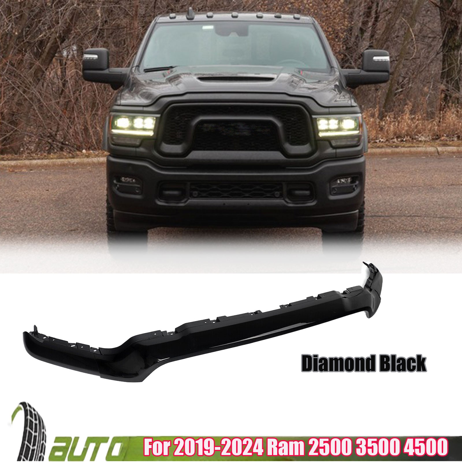 Front Upper Grille Molding Trim For 2019-2024 Ram 2500 3500 4500 Diamond Black