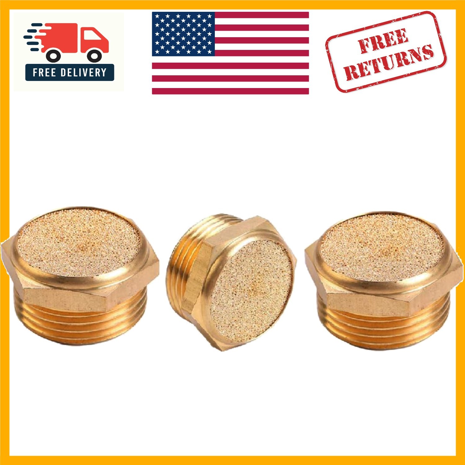 Versatile Sintered Bronze Exhaust Mufflers for Pneumatic Systems - Pack of 3