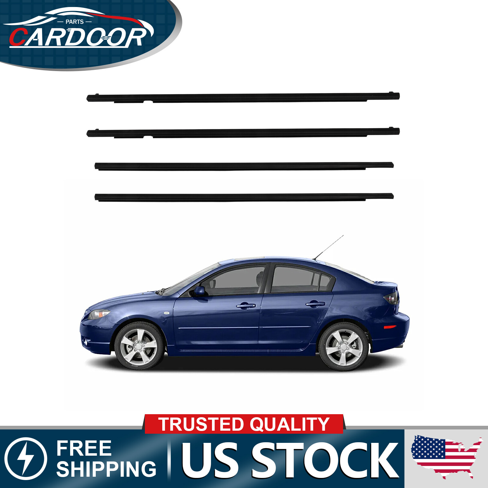 4x For 2004-09 Mazda 3 BK Outside Window Moulding Weatherstrip Trim Seal Belt