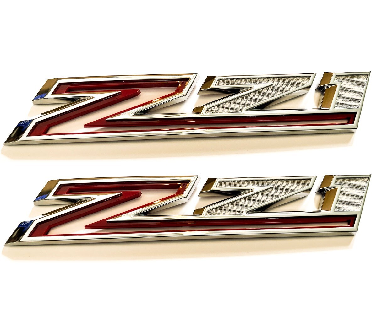 2PC 2019-2023 Chevy Silverado Z71 Emblem Fender Letter Badge Chrome Red