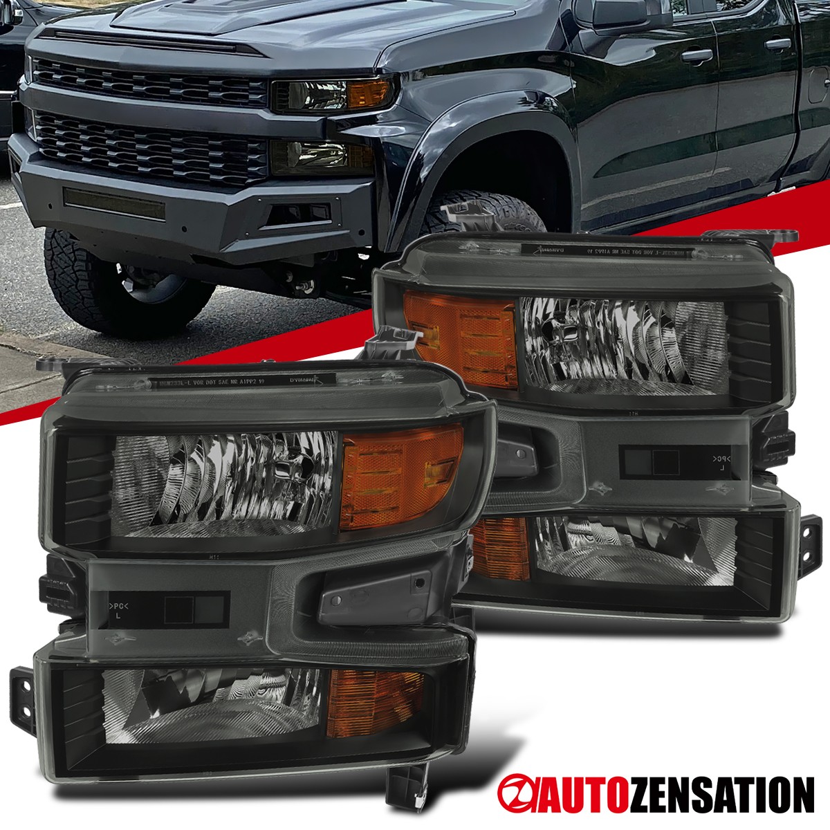 Fit 2019-2021 Chevy Silverado 1500 Black Smoke Halogen Headlights Left+Right Fit 2019-2021 Chevy Silverado 1500 Black Smoke Halogen Headlights Left+Right