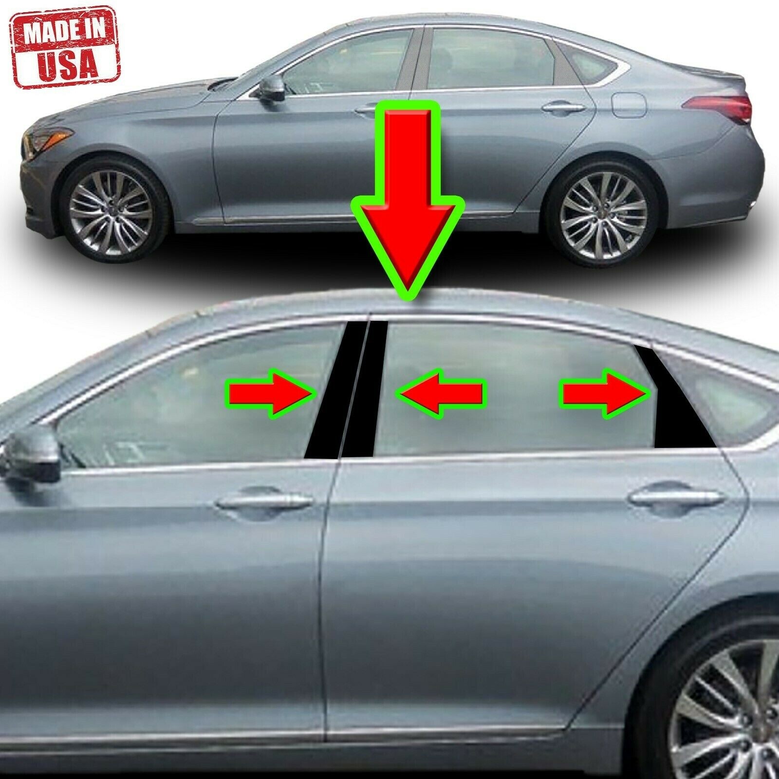 Black Pillar Trim for Hyundai Genesis 15-17 (4dr) 6pc Set Door Cover Post Black Pillar Trim for Hyundai Genesis 15-17 (4dr) 6pc Set Door Cover Post