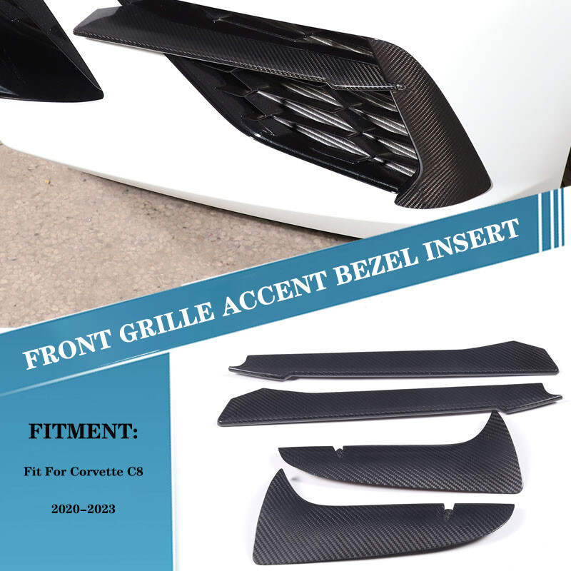 Carbon Front Bumper Grille Accent Cover For C8 Corvette Stingray Coupe HTC 20-23
