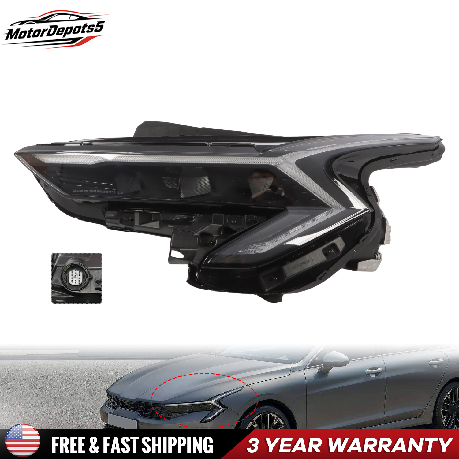 Left Full LED Headlight Assembly For Kia K5 2025-2026 EX LXS GT Left Full LED Headlight Assembly For Kia K5 2025-2026 EX LXS GT