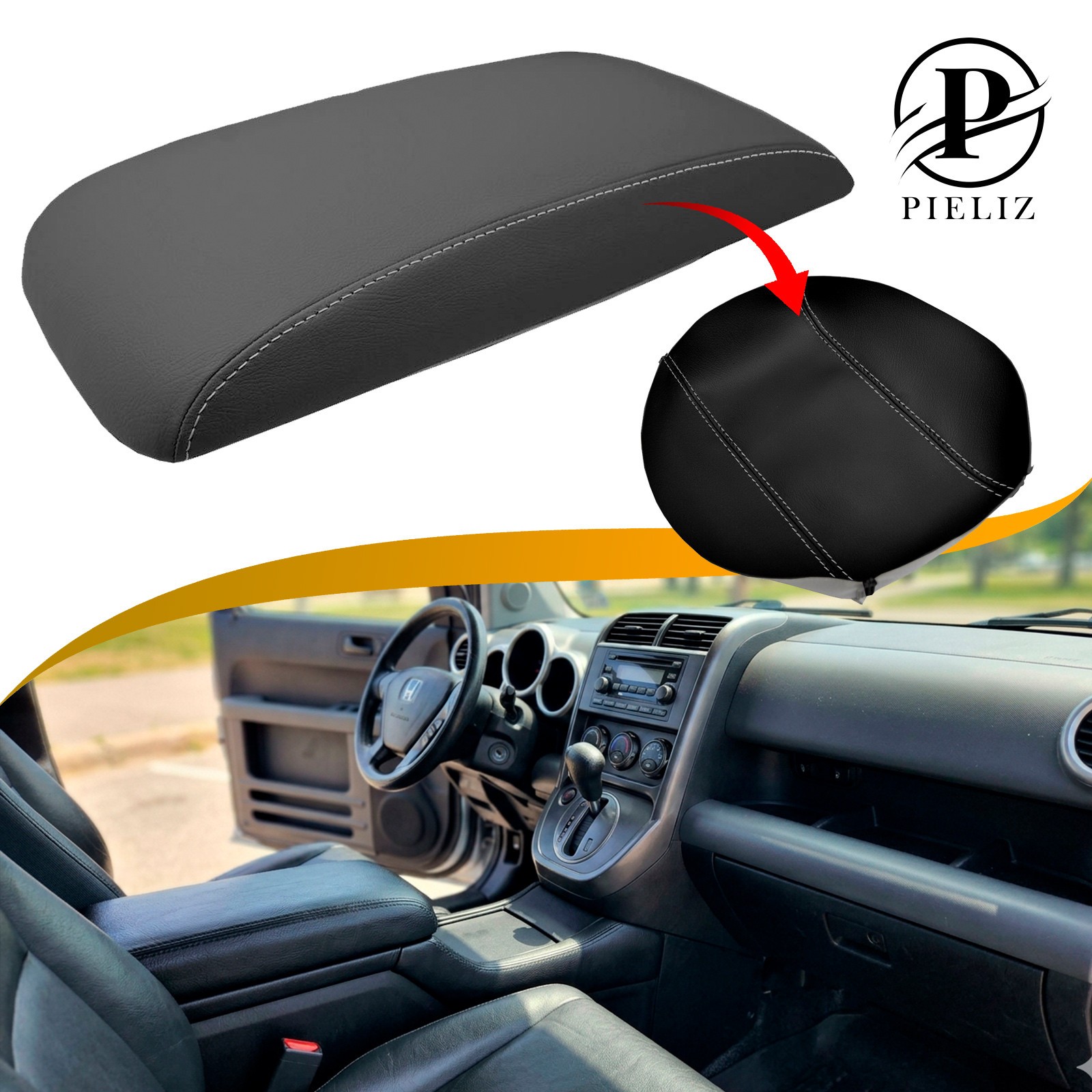Fits 2007-2011 Honda Element Center Console Armrest Leather Cover Gray Stitch