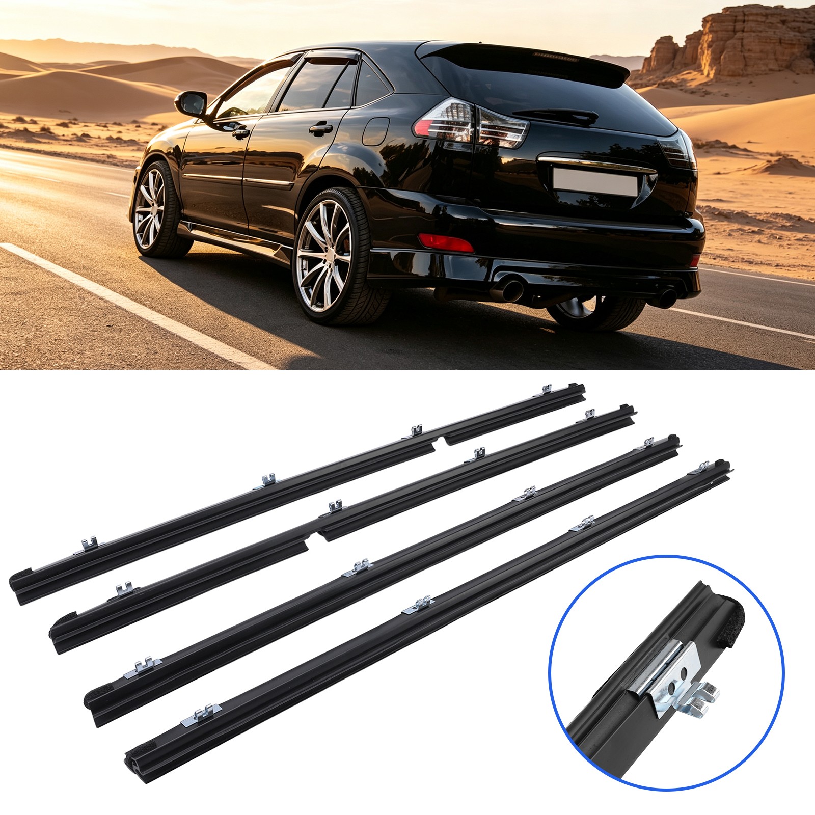 4Pcs Window Weather Strip Set for Lexus RX330 RX350 RX400h 2004-2008 68171-48032