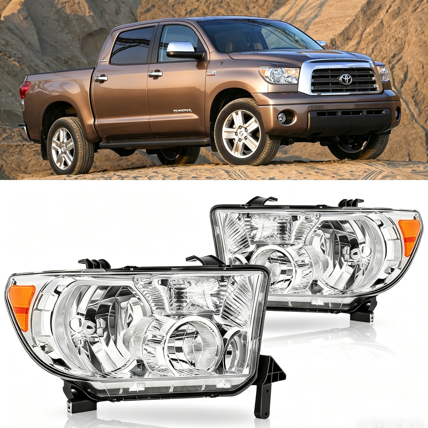 Pair LH+RH Headlights Set with Level Adjuster Fits 2007-2013 Toyota Tundra