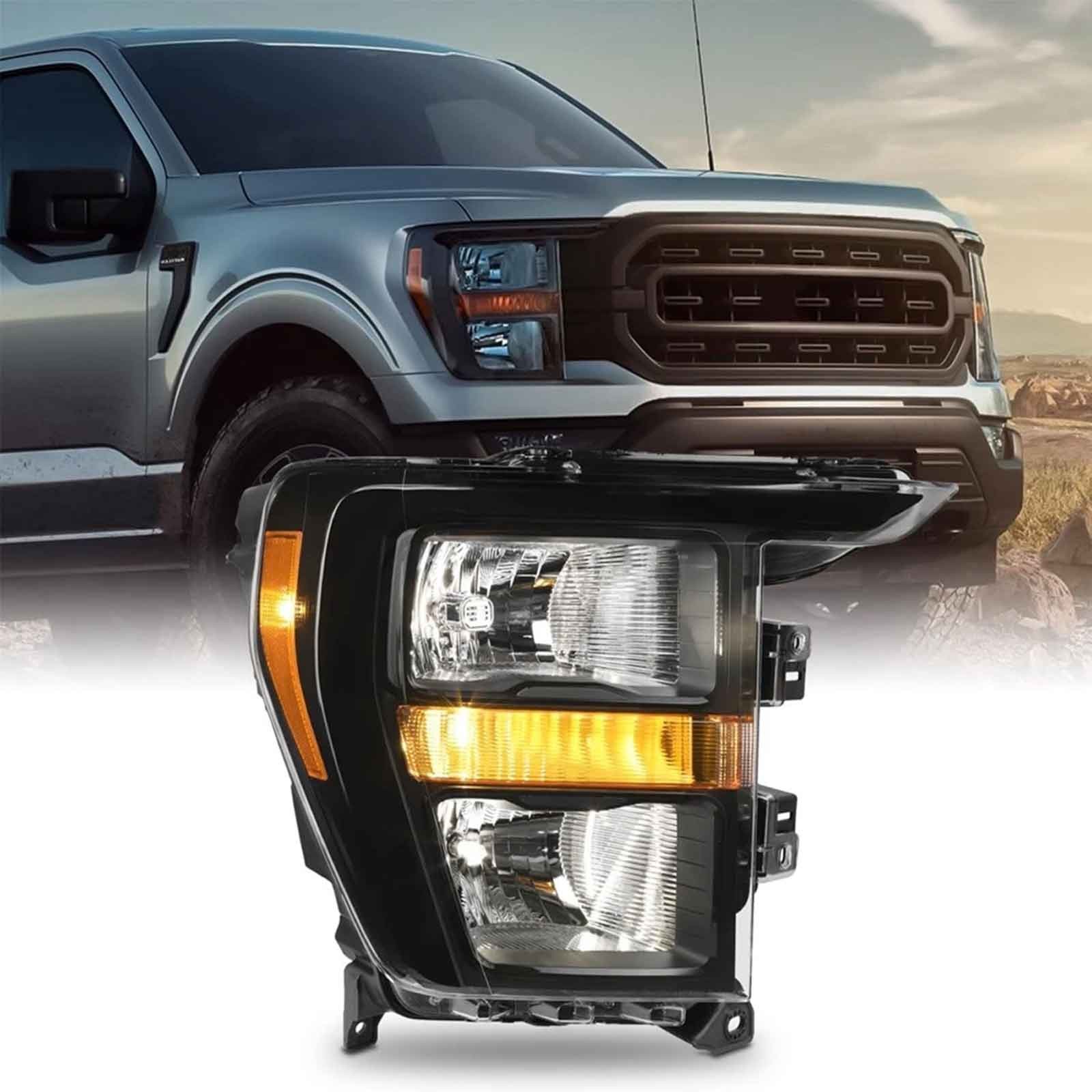 Driver/Passenger Side Headlights Headlamps Halogen For 2021-2023 Ford F150 F-150