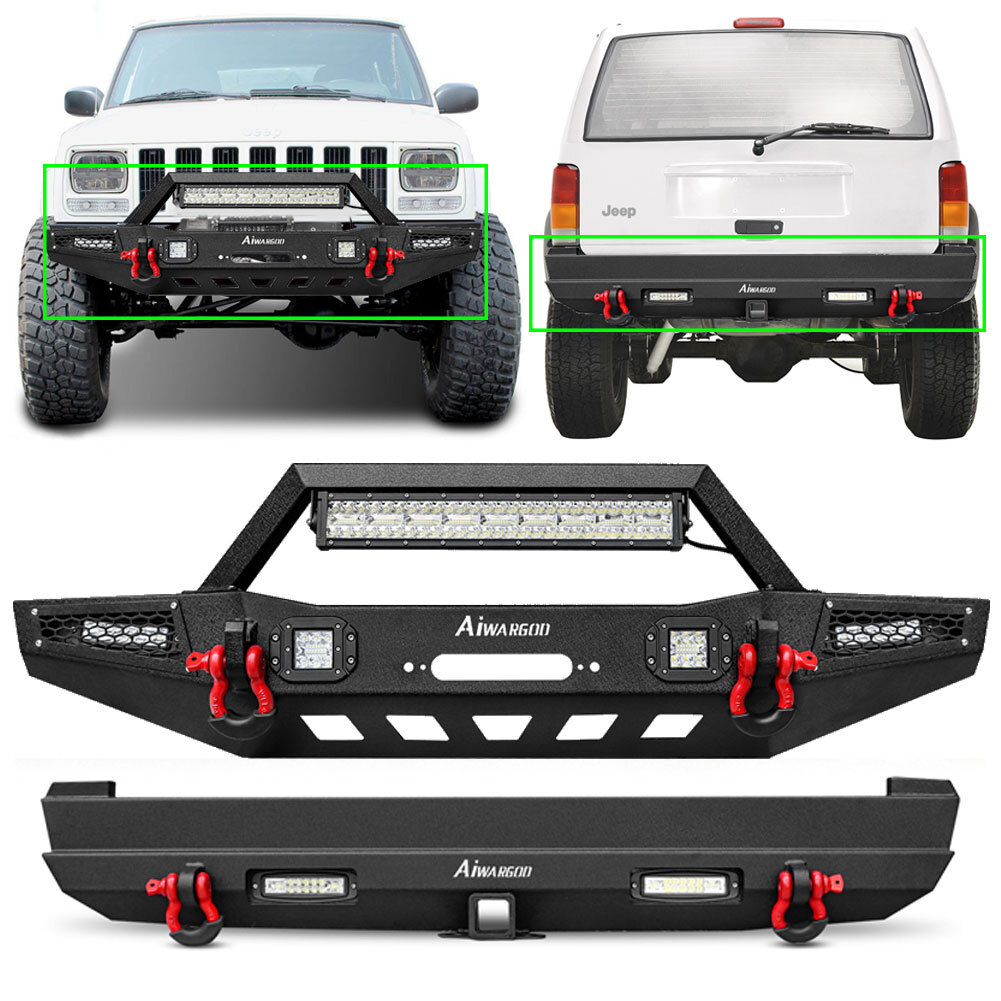 Aaiwa For 1984-2001 Jeep Cherokee XJ Front Rear Bumper W/Winch Plate Lights KIT