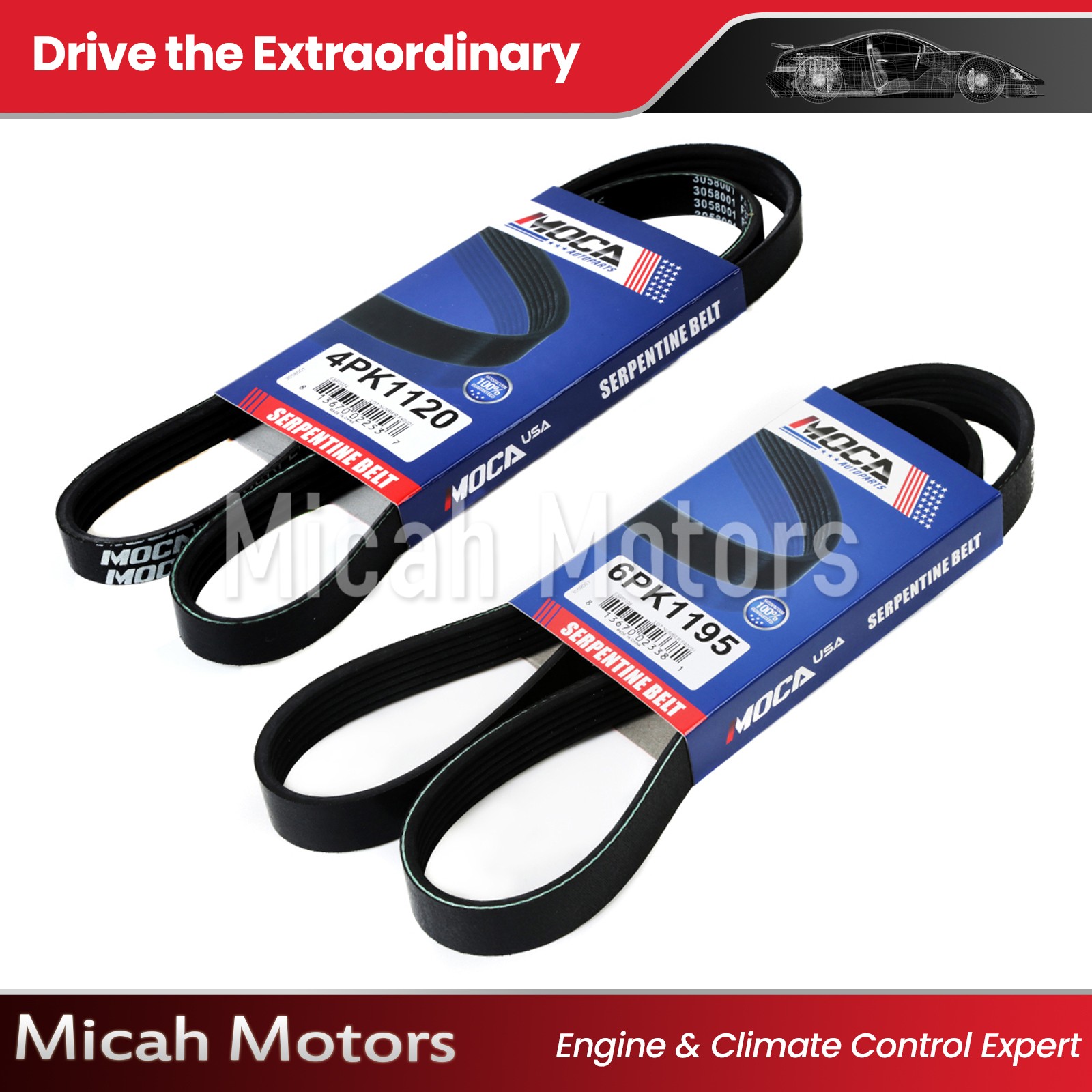 EPDM 2 Pcs Drive Belt Set Alt-AC-Pwr -6PK1195 4PK1120 for Honda Pilot Acura MDX