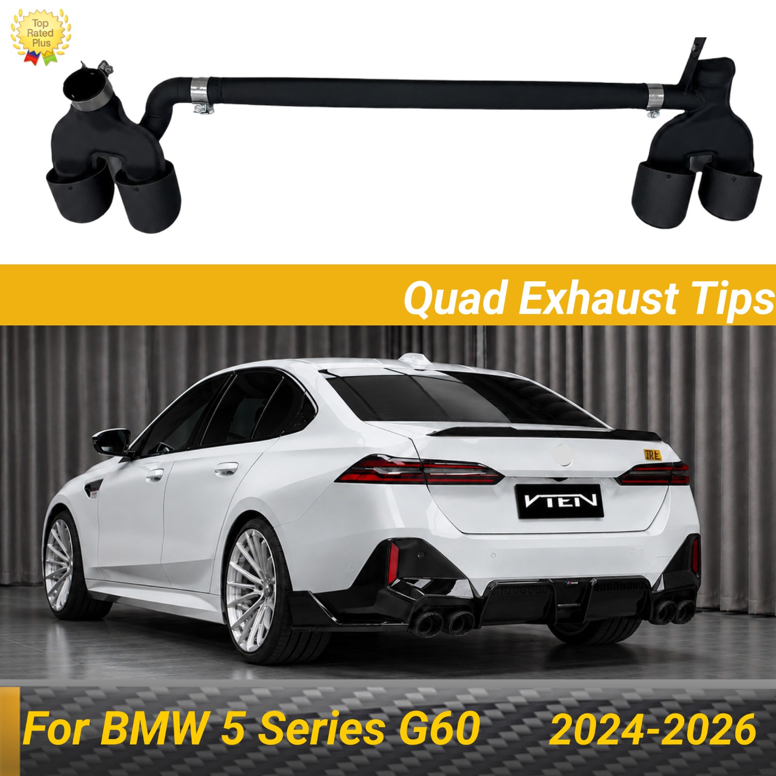Fits 2024-2027 BMW 5 Series G60 VTEN Gloss Black Quad Exhaust Tips Rear Upgrade Fits 2024-2027 BMW 5 Series G60 VTEN Gloss Black Quad Exhaust Tips Rear Upgrade