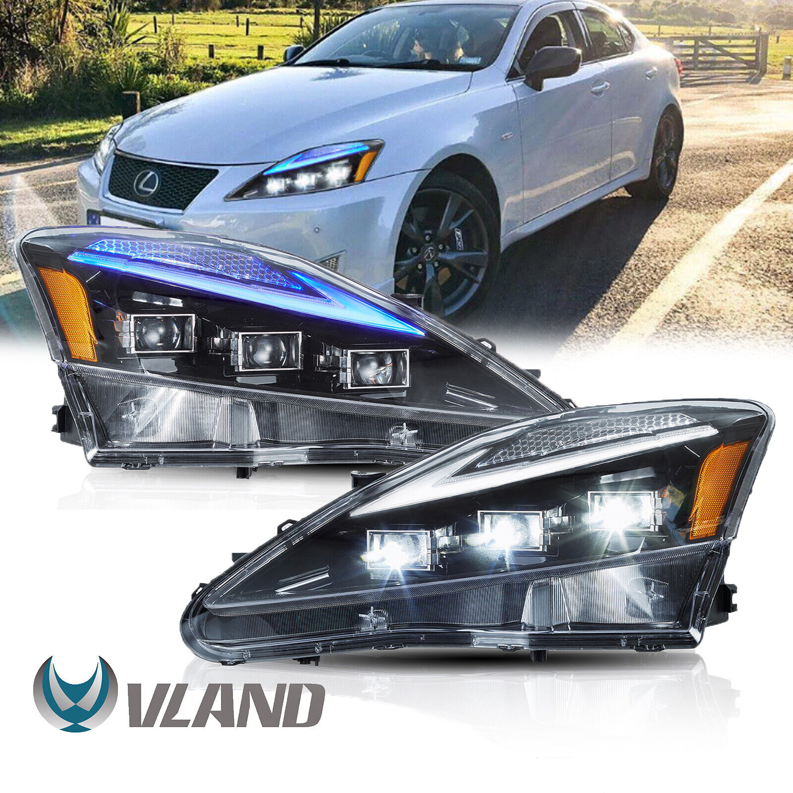 VLAND Headlights Projector LED DRL For 2006-2013 Lexus IS250 IS350 ISF W/Startup