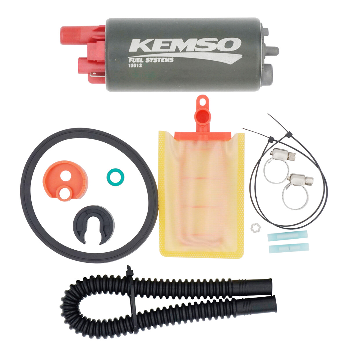 KEMSO 13012 Fuel Pump + Strainer, Tank Seal, O-ring, Mount Bracket, Hose, Base